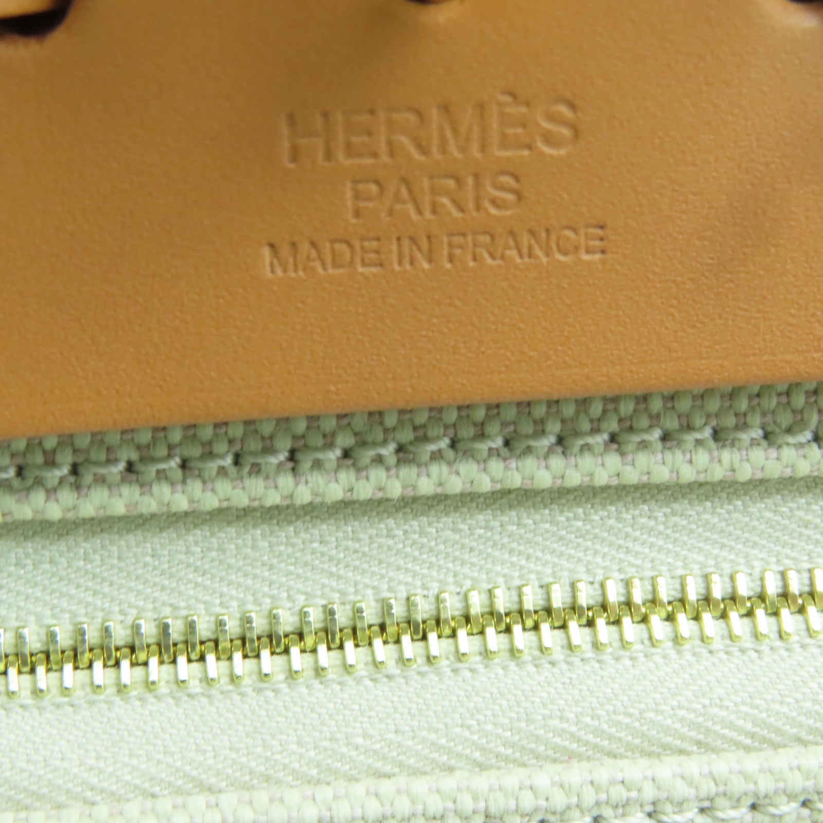 HERMES 帆布Herbag PM金扣手挽肩背兩用袋奶茶色/馬鞍皮駝色