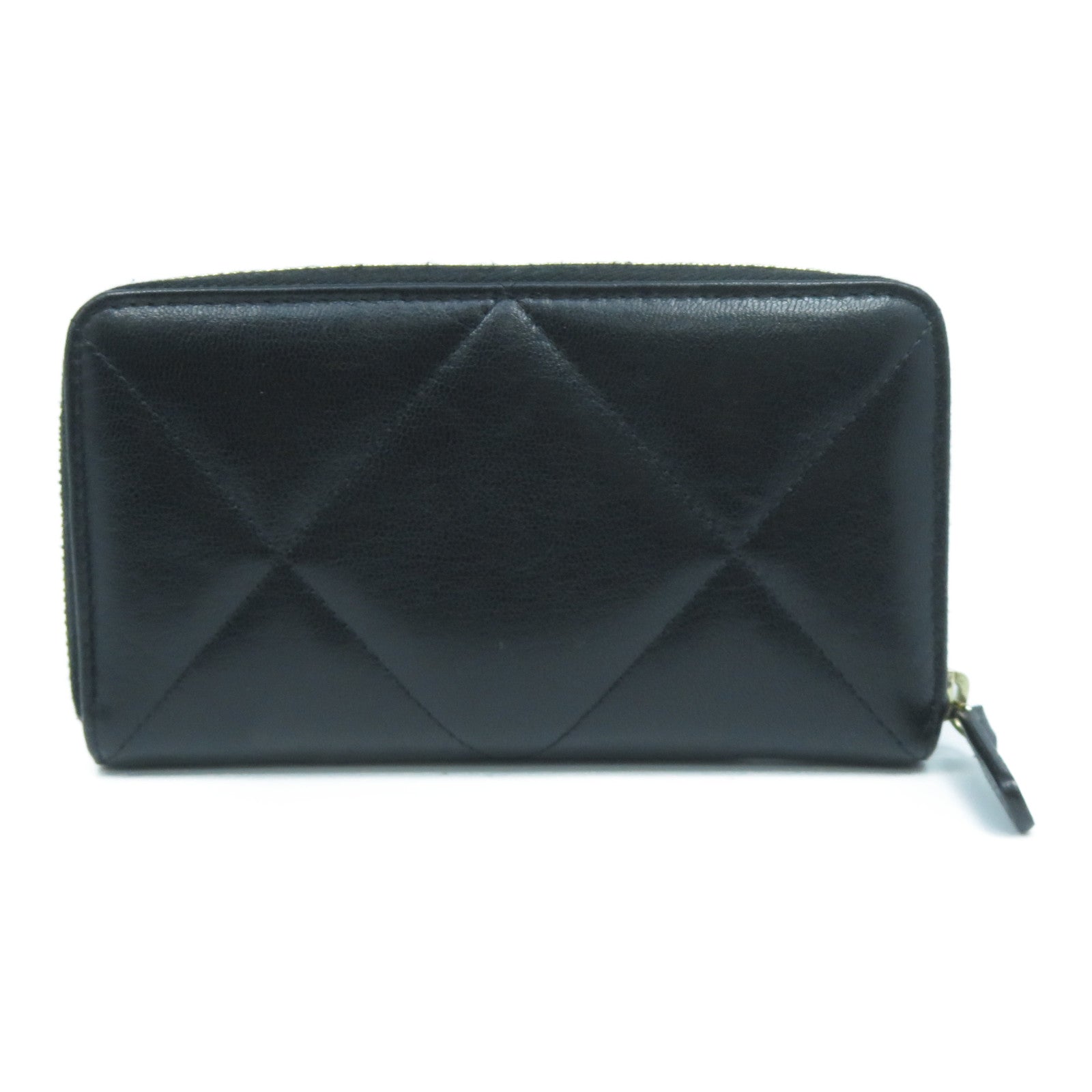 CHANEL 菱格牛皮皮革Wallet金扣錢包黑色