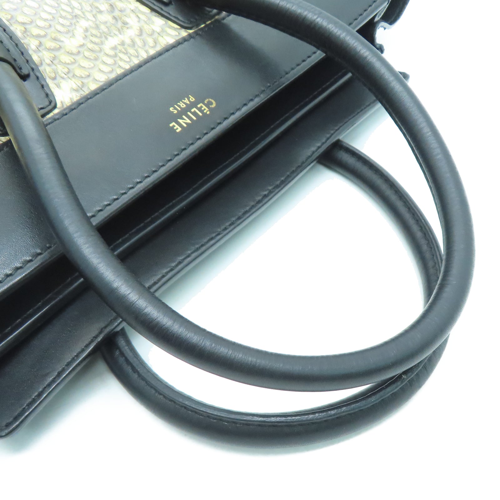 CELINE 蛇皮皮革Mirco Luggage金扣肩背袋黑色/米色