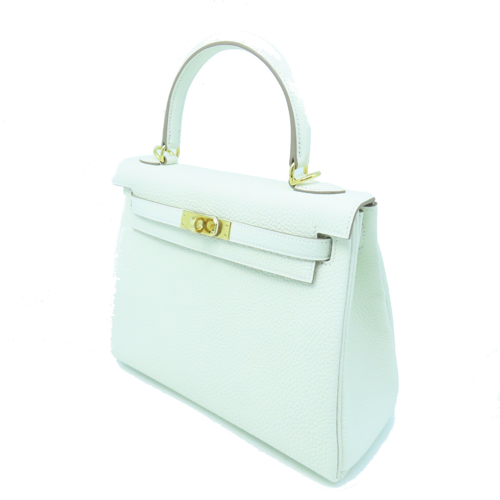 HERMES Togo Leather Kelly 25 Gold Buckle Handle Shoulder Bag White