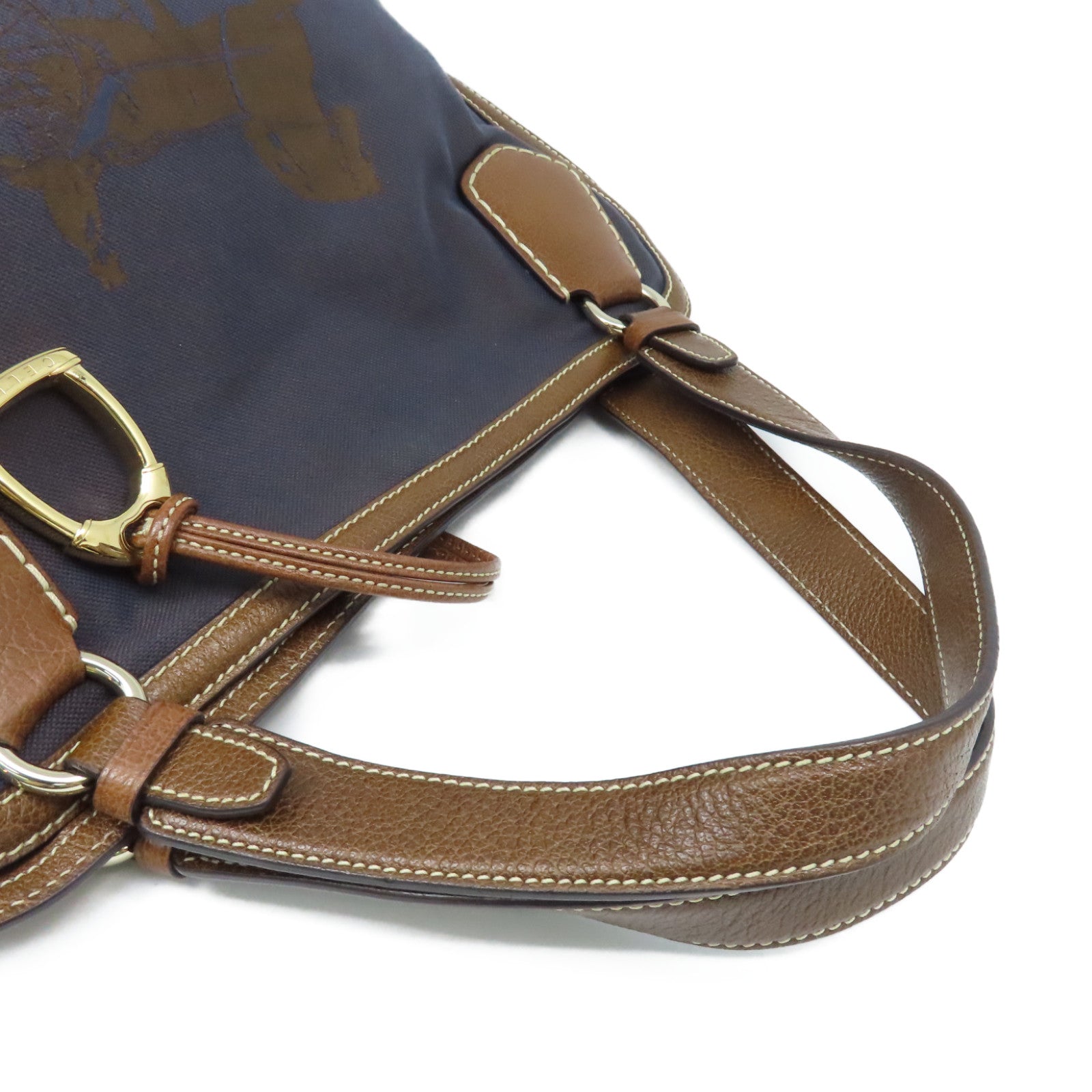 CELINE 帆布Shoulder Bag銀扣肩背袋深藍色