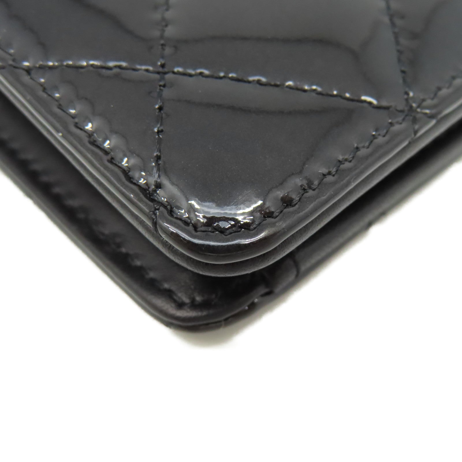 CHANEL 菱格漆皮皮革Long Wallet金扣長錢包黒色
