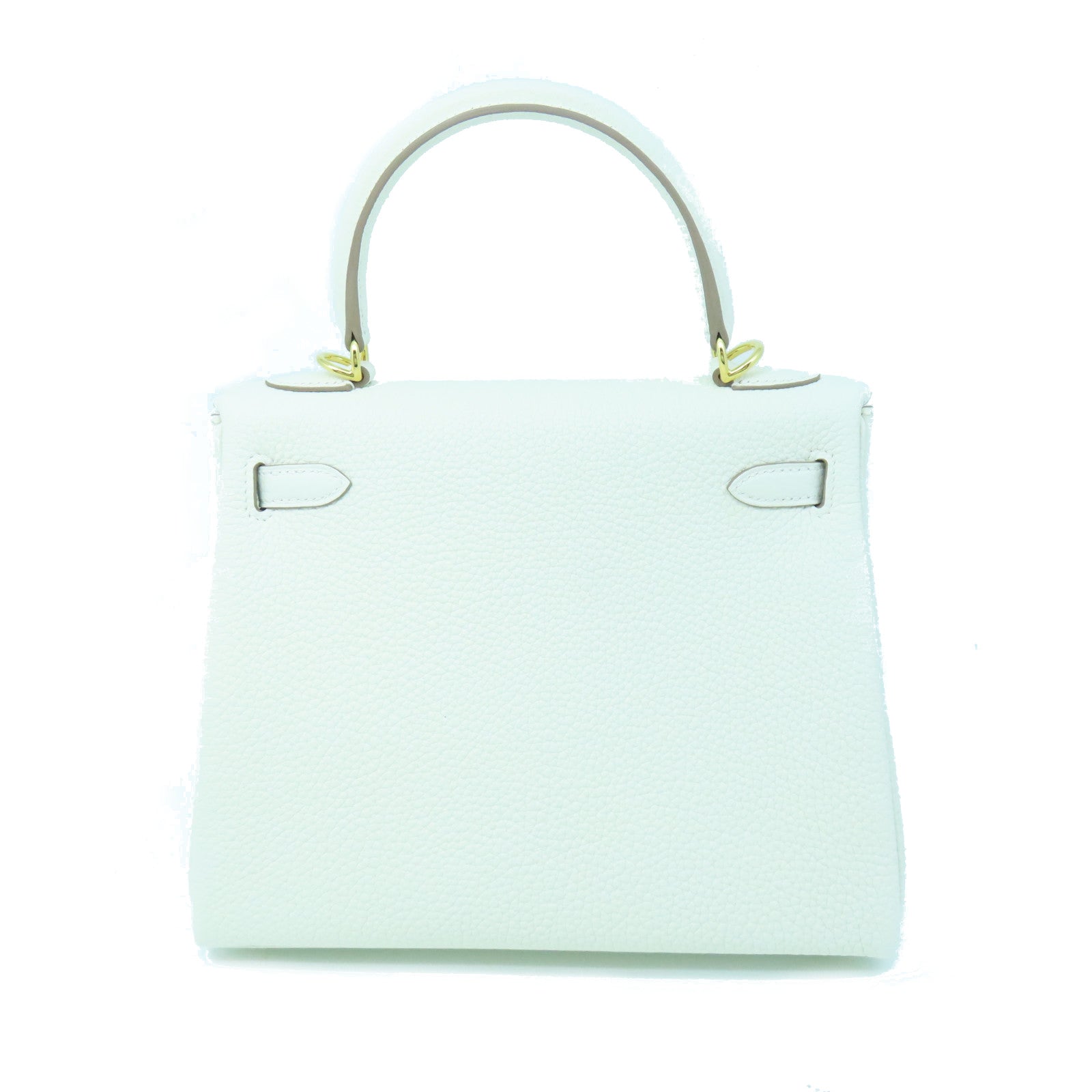 HERMES Togo Leather Kelly 25 Gold Buckle Handle Shoulder Bag White