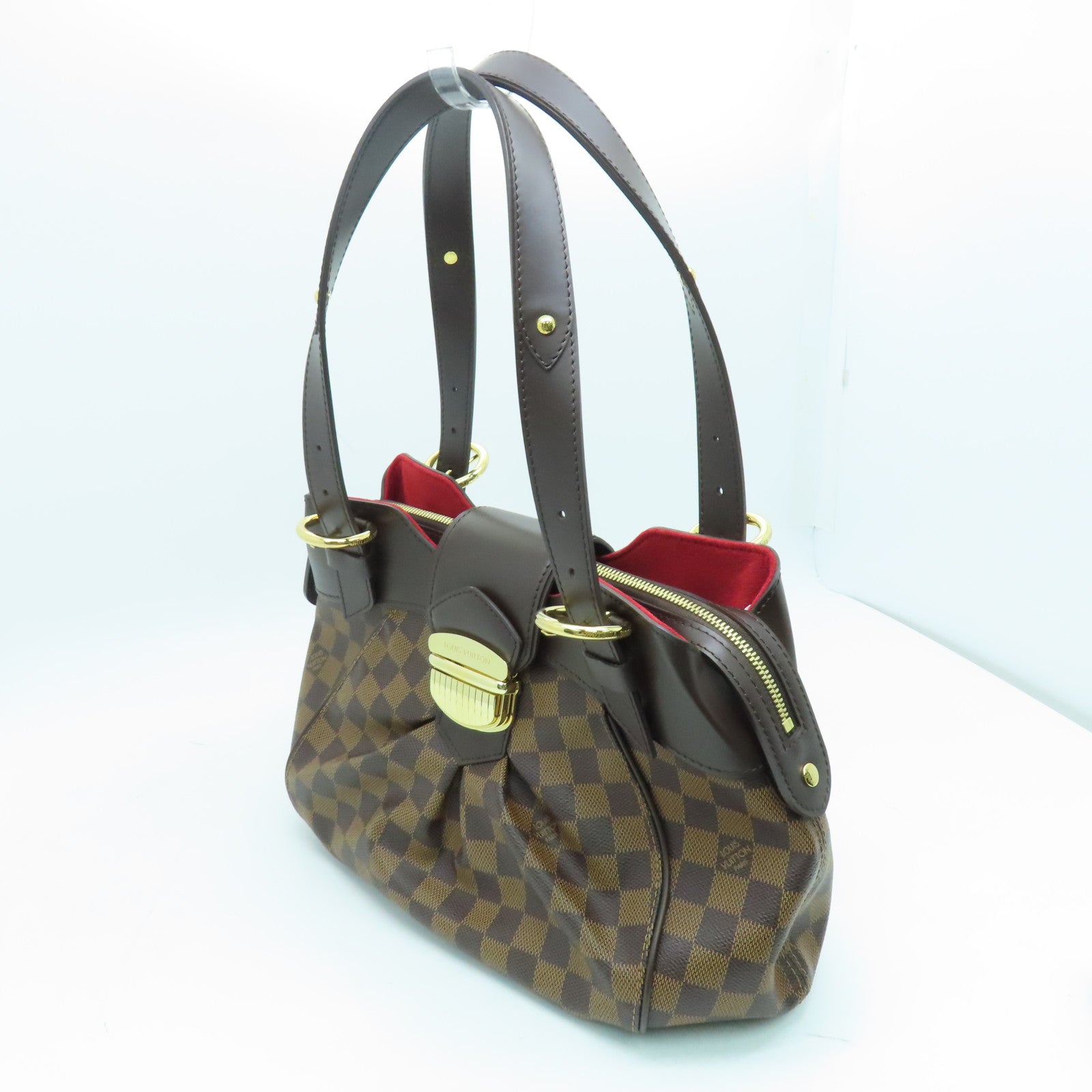 LOUIS VUITTON Damier Sistina PM Gold Buckle Handle Bag Brown