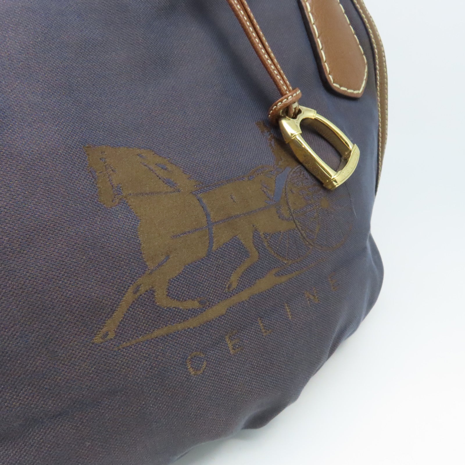 CELINE 帆布Shoulder Bag銀扣肩背袋深藍色