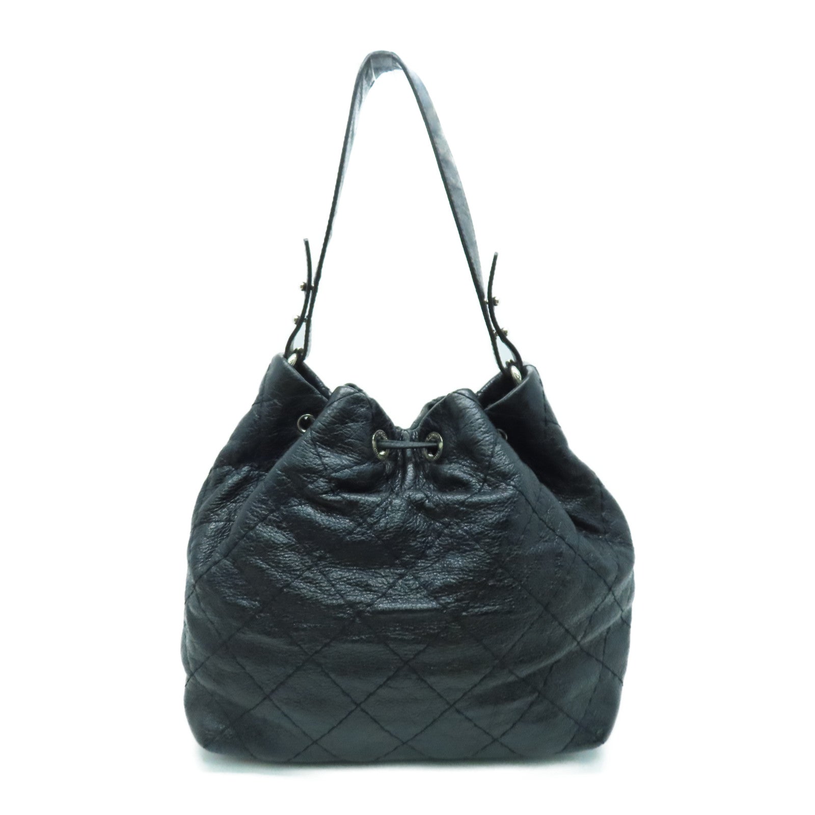 CHANEL 菱格牛皮皮革Shoulder Bag银扣肩背袋黑色