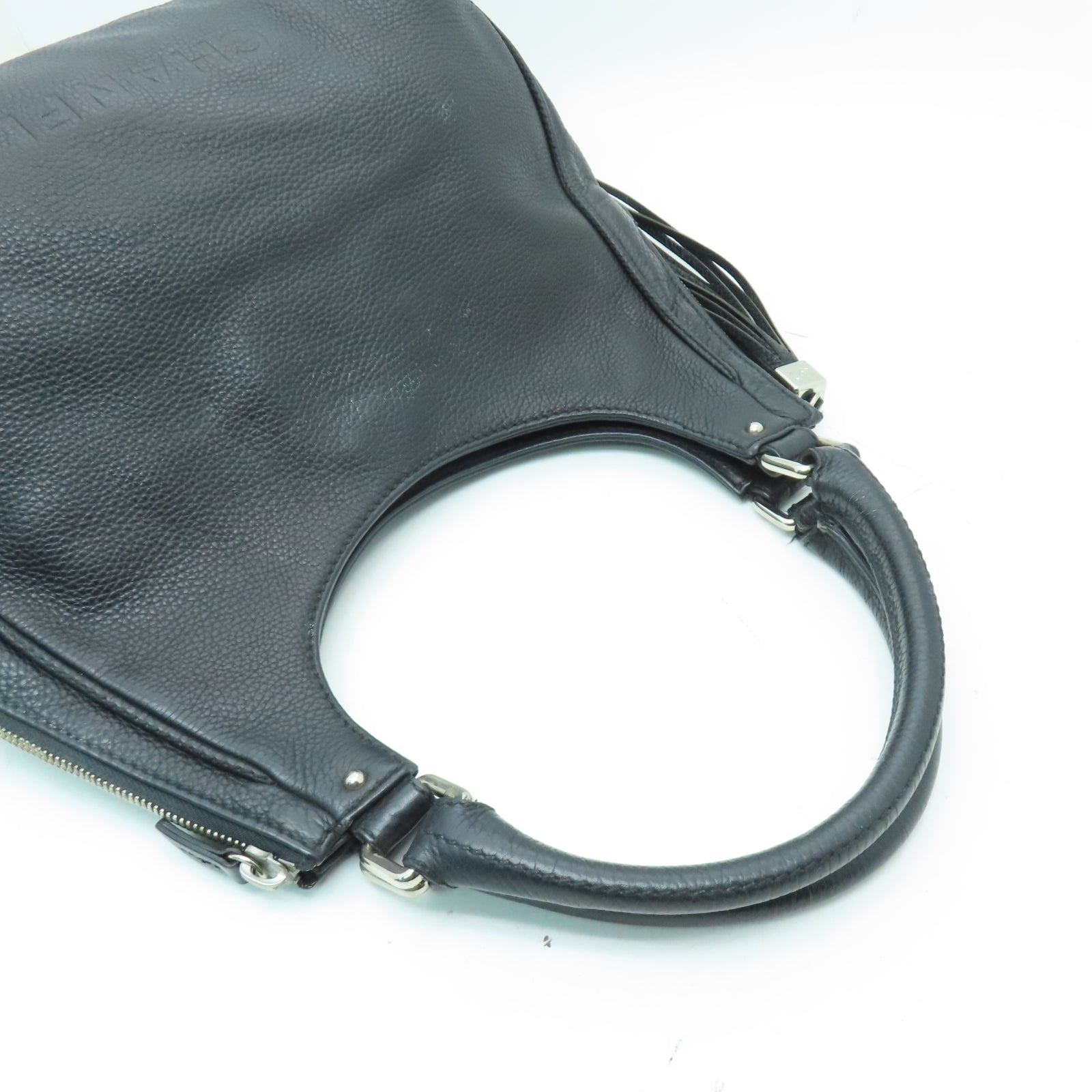 CHANEL 牛皮皮革Shoulder Bag銀扣肩背袋黑色
