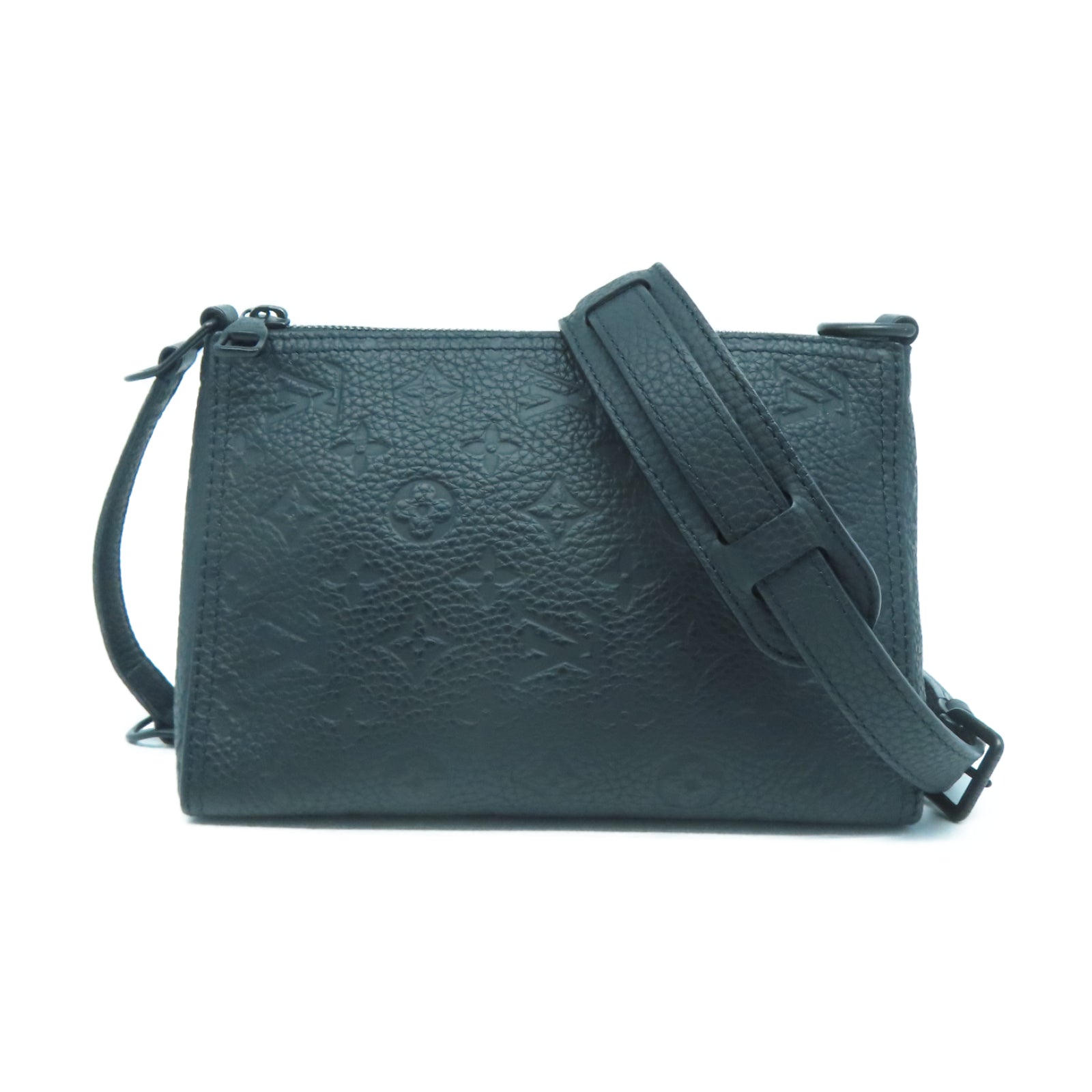 LOUIS VUITTON Monogram Taurillon Triangle Messenger黑扣肩背袋黑色