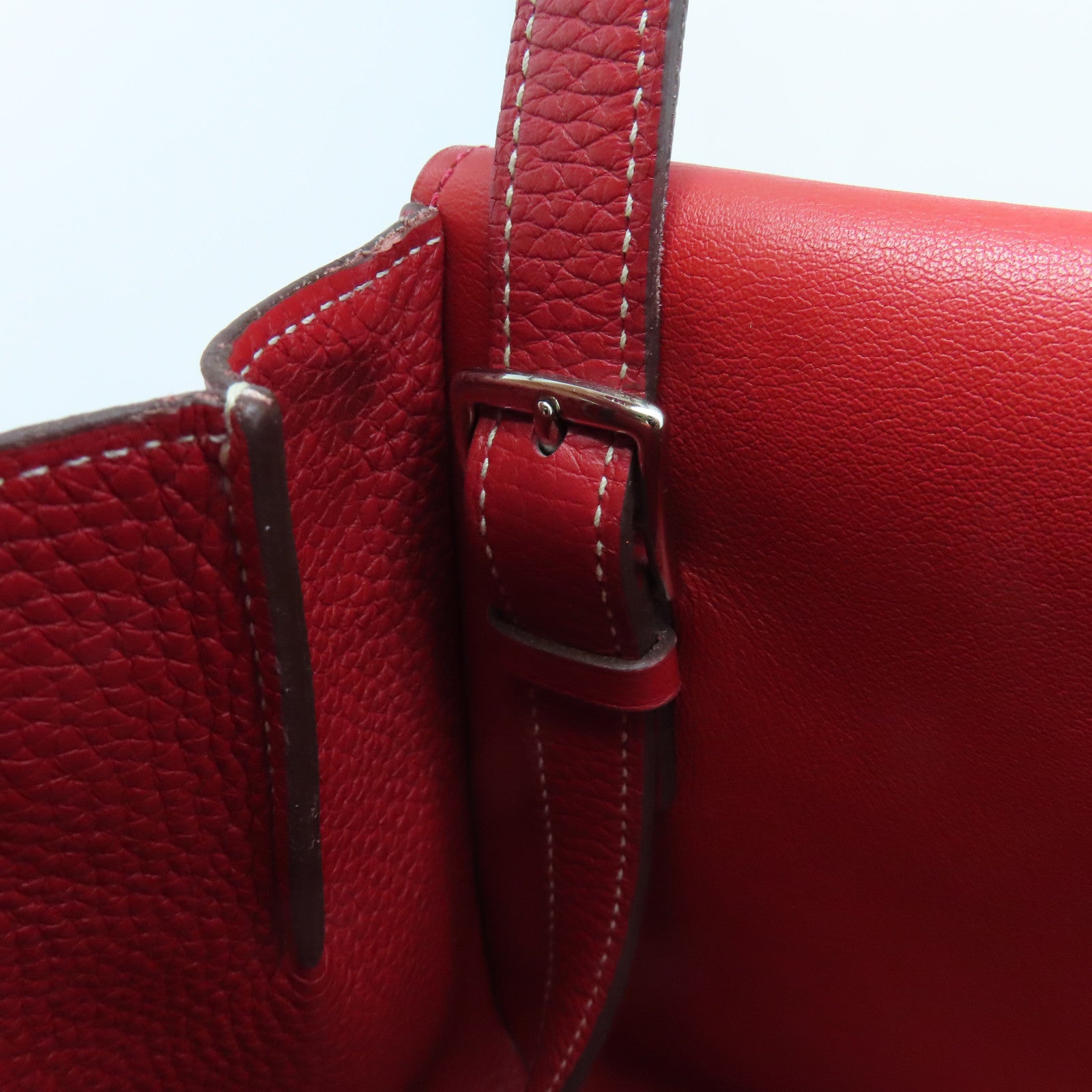 HERMES Clemence皮革Halzan 31银扣手挽肩背袋红色