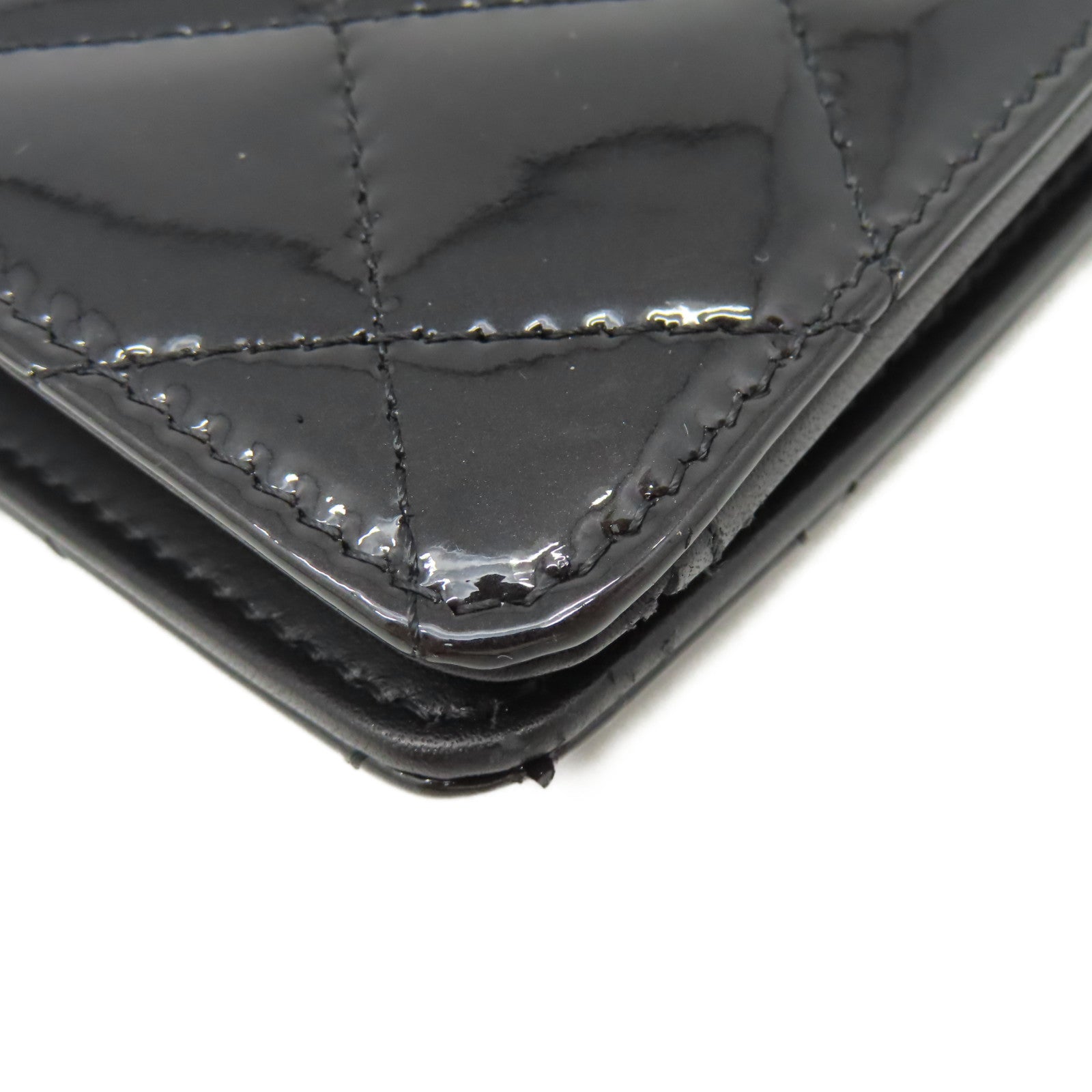 CHANEL 菱格漆皮皮革Long Wallet金扣長錢包黒色