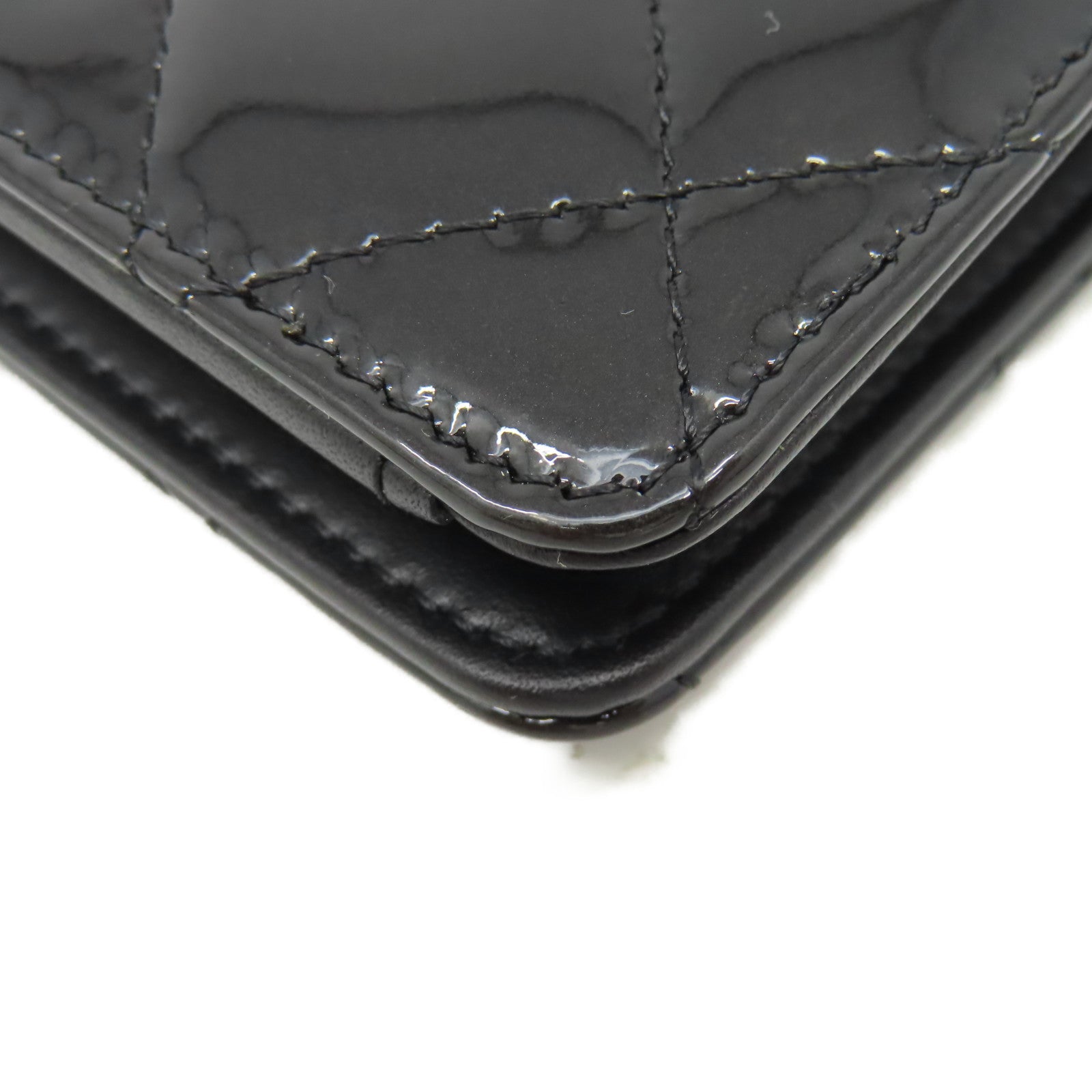 CHANEL 菱格漆皮皮革Long Wallet金扣長錢包黒色