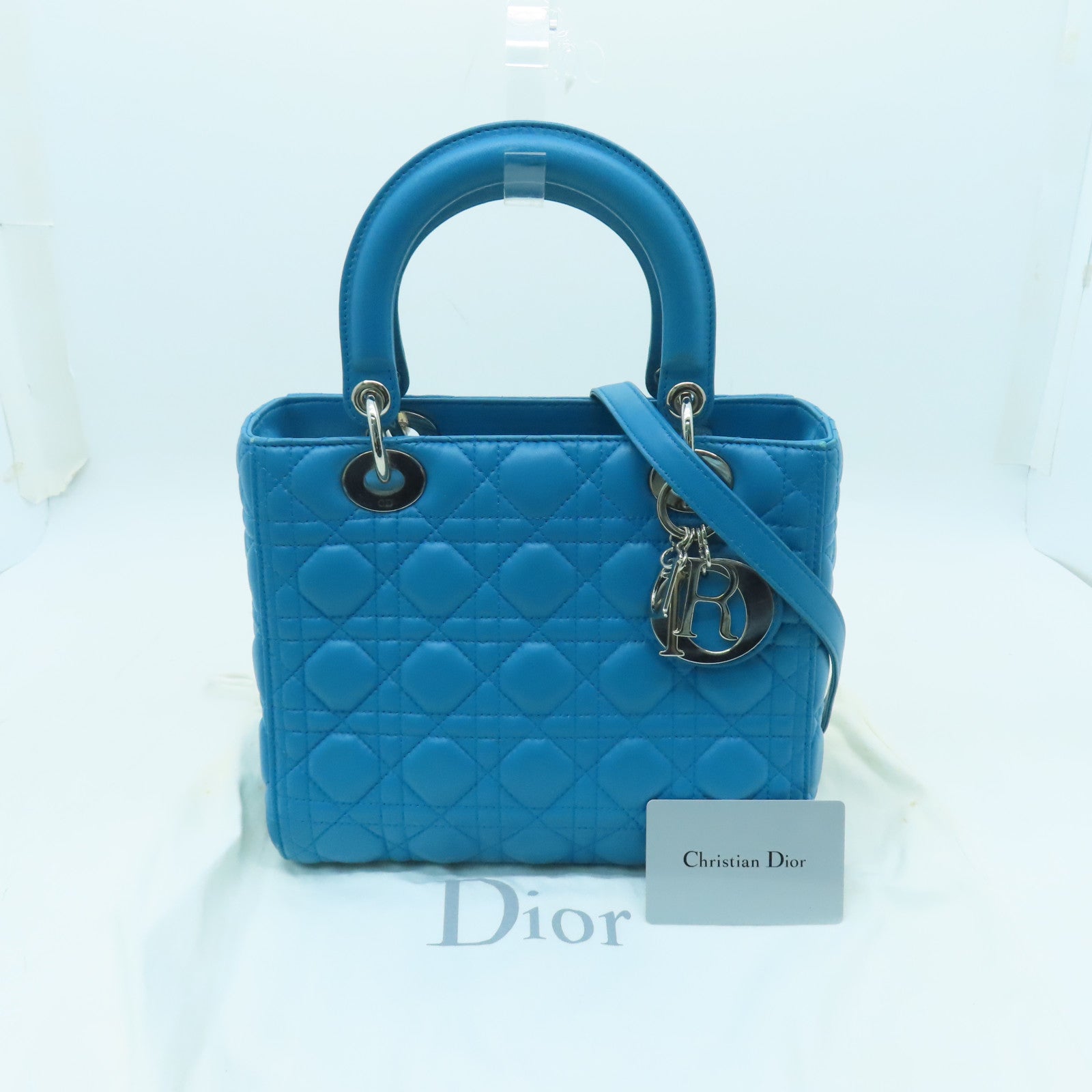 Dior 羊皮皮革Lady Dior手挽袋藍色