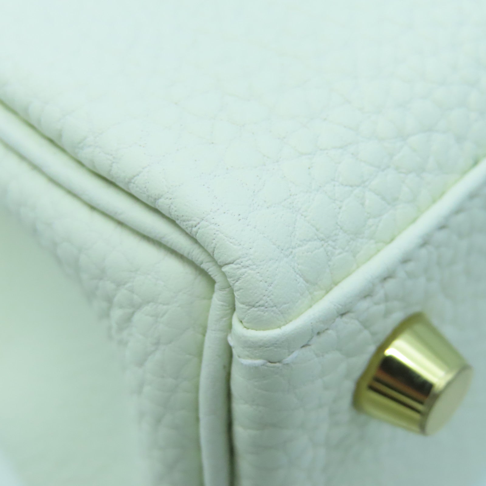 HERMES Togo Leather Kelly 25 Gold Buckle Handle Shoulder Bag White