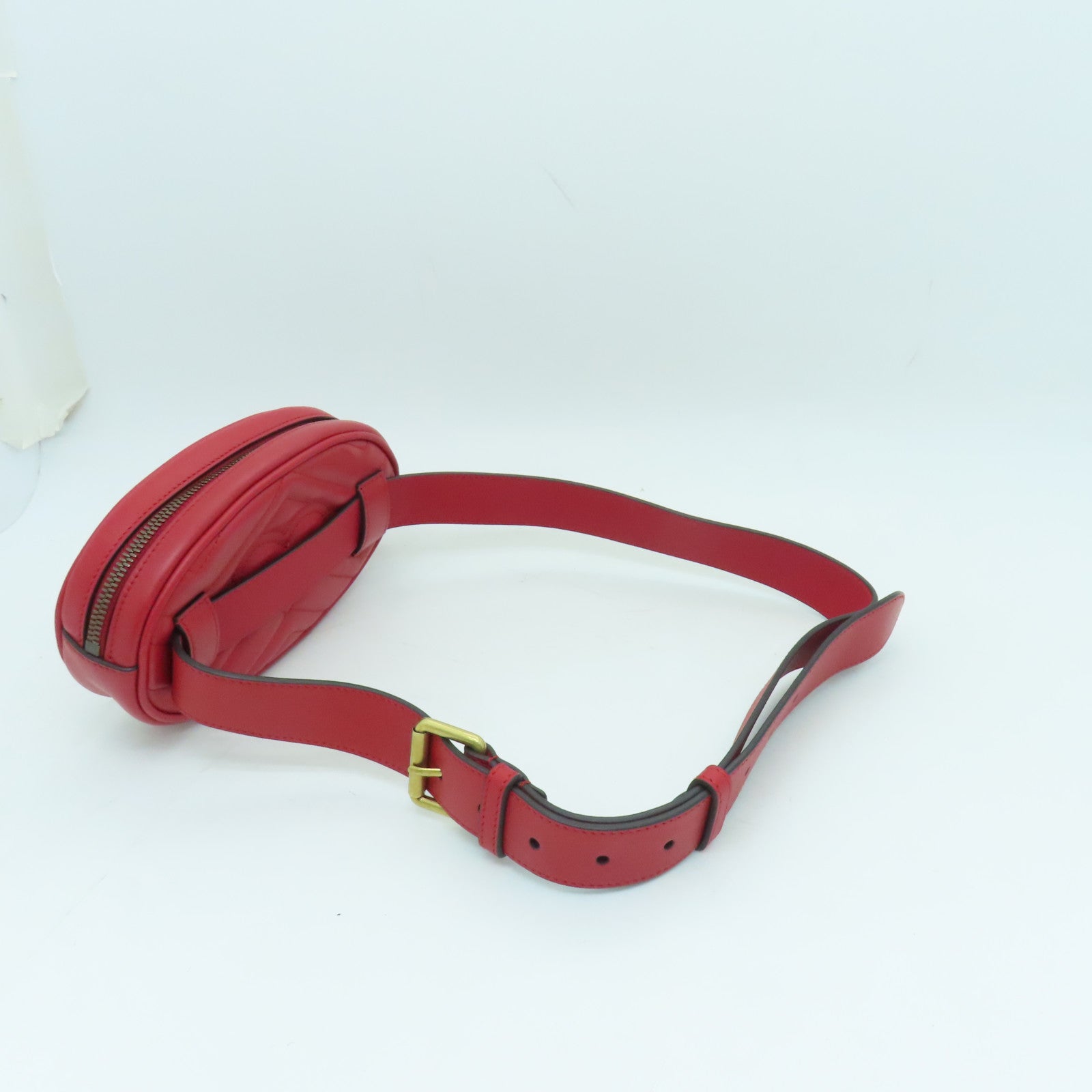 GUCCI 【激減優惠】斜紋牛皮皮革GG Marmont金扣腰包紅色