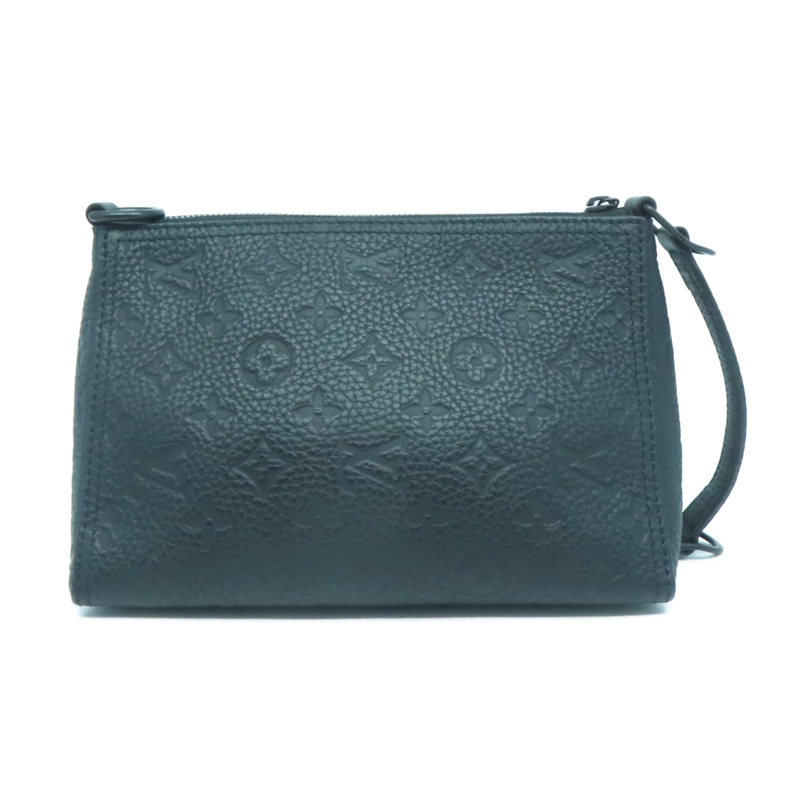 LOUIS VUITTON Monogram Taurillon Triangle Messenger黑扣肩背袋黑色