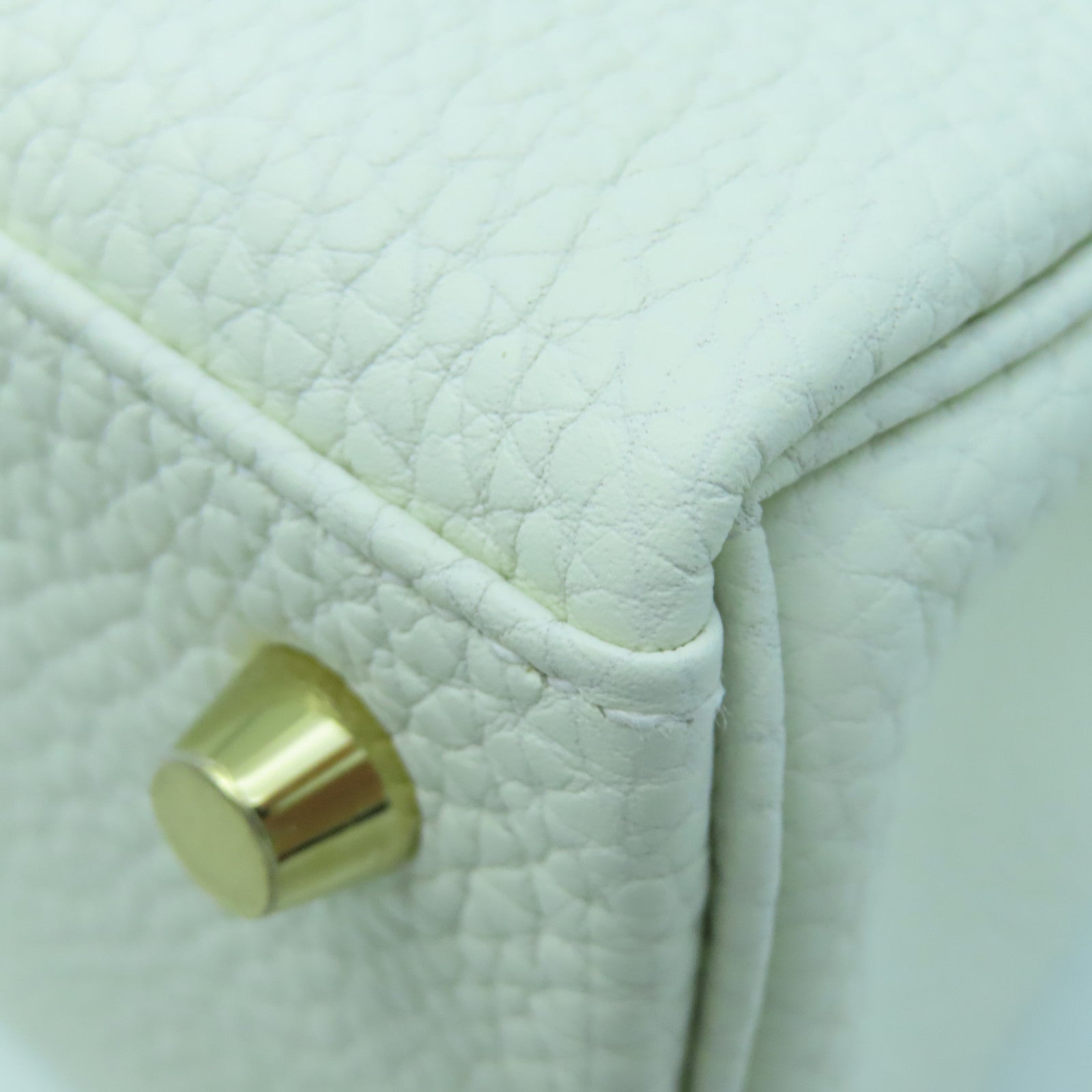 HERMES Togo Leather Kelly 25 Gold Buckle Handle Shoulder Bag White