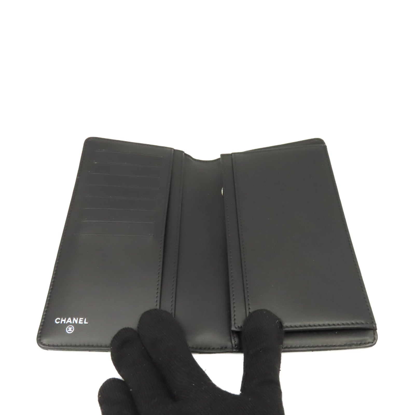 CHANEL 菱格漆皮皮革Long Wallet金扣長錢包黒色