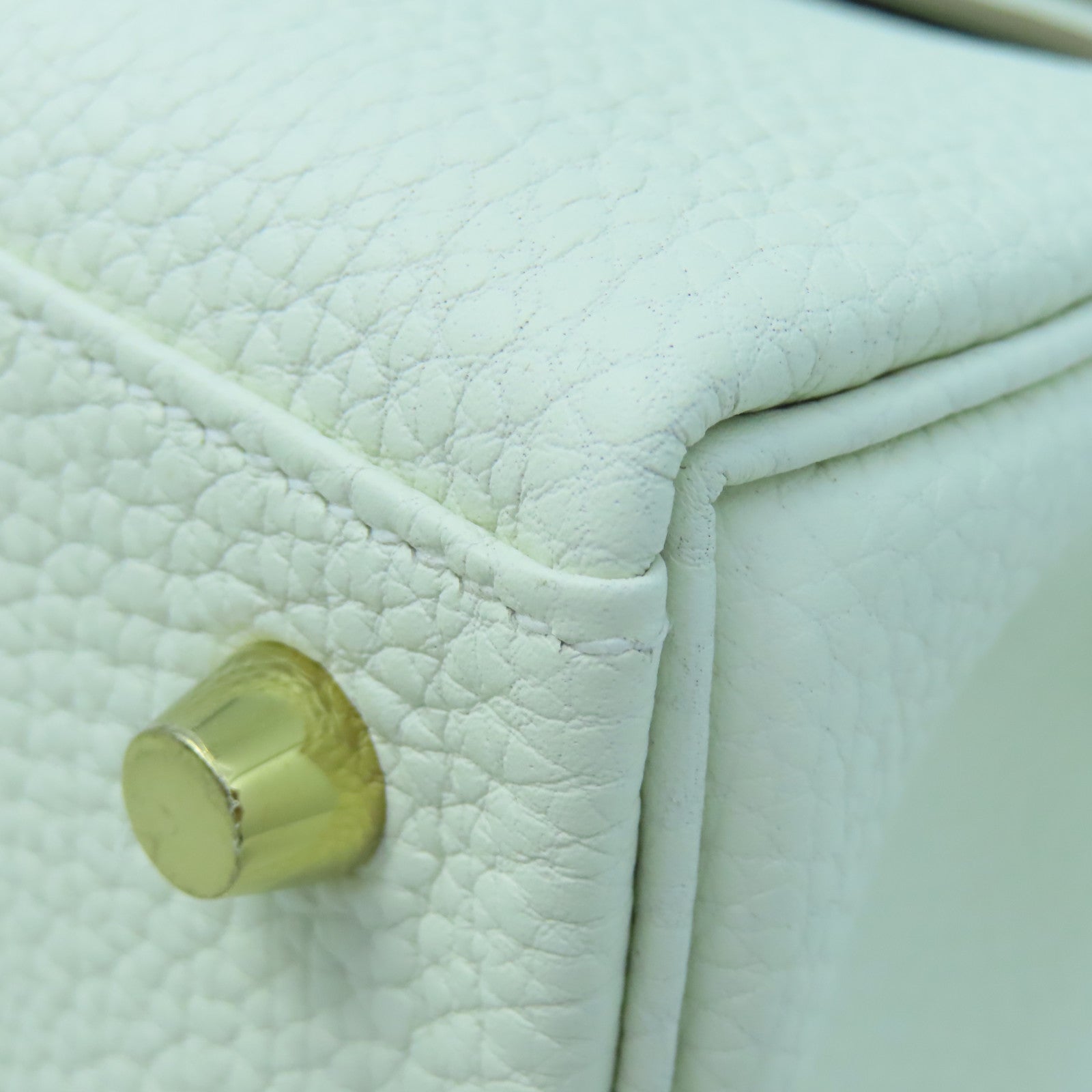 HERMES Togo Leather Kelly 25 Gold Buckle Handle Shoulder Bag White