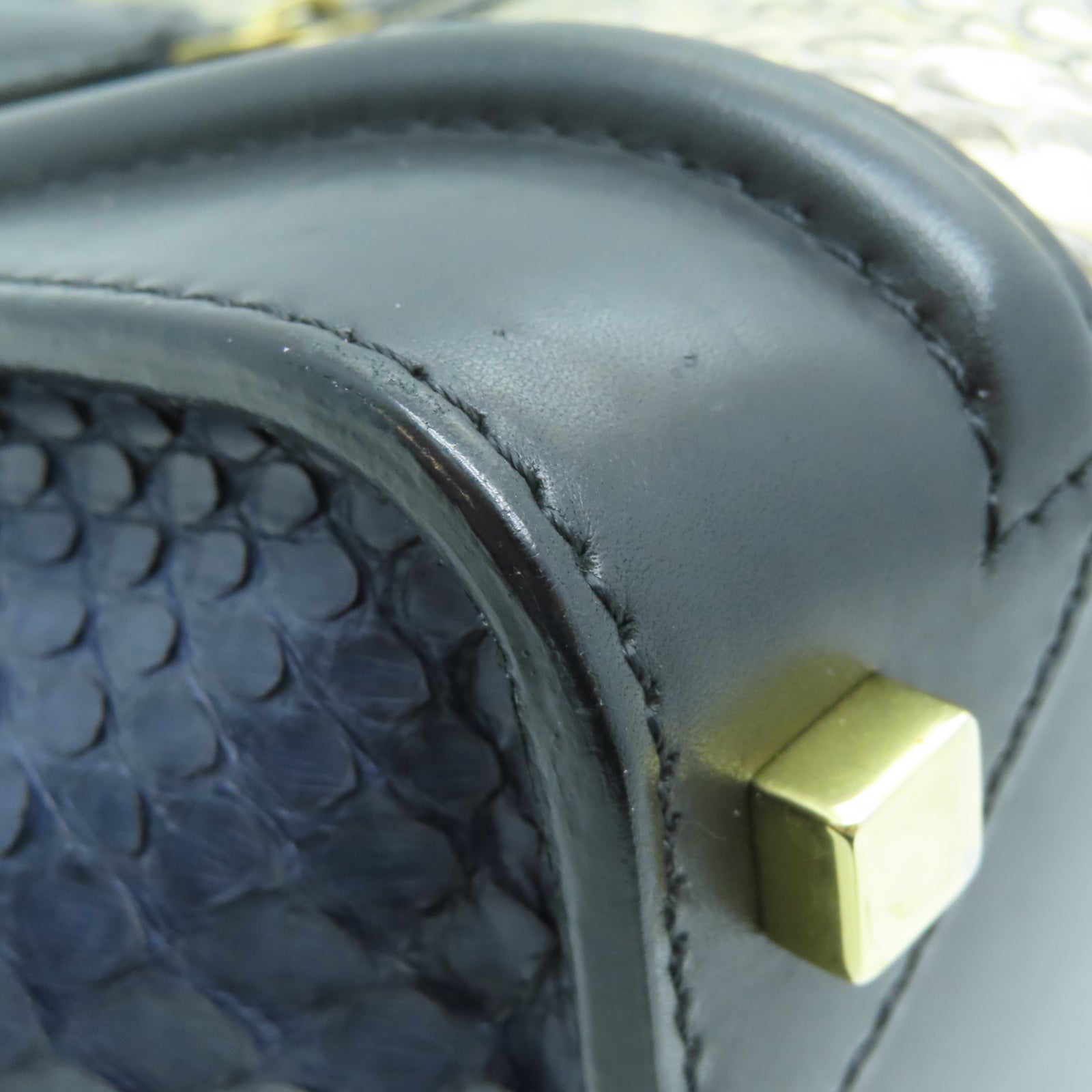 CELINE 蛇皮皮革Mirco Luggage金扣肩背袋黑色/米色