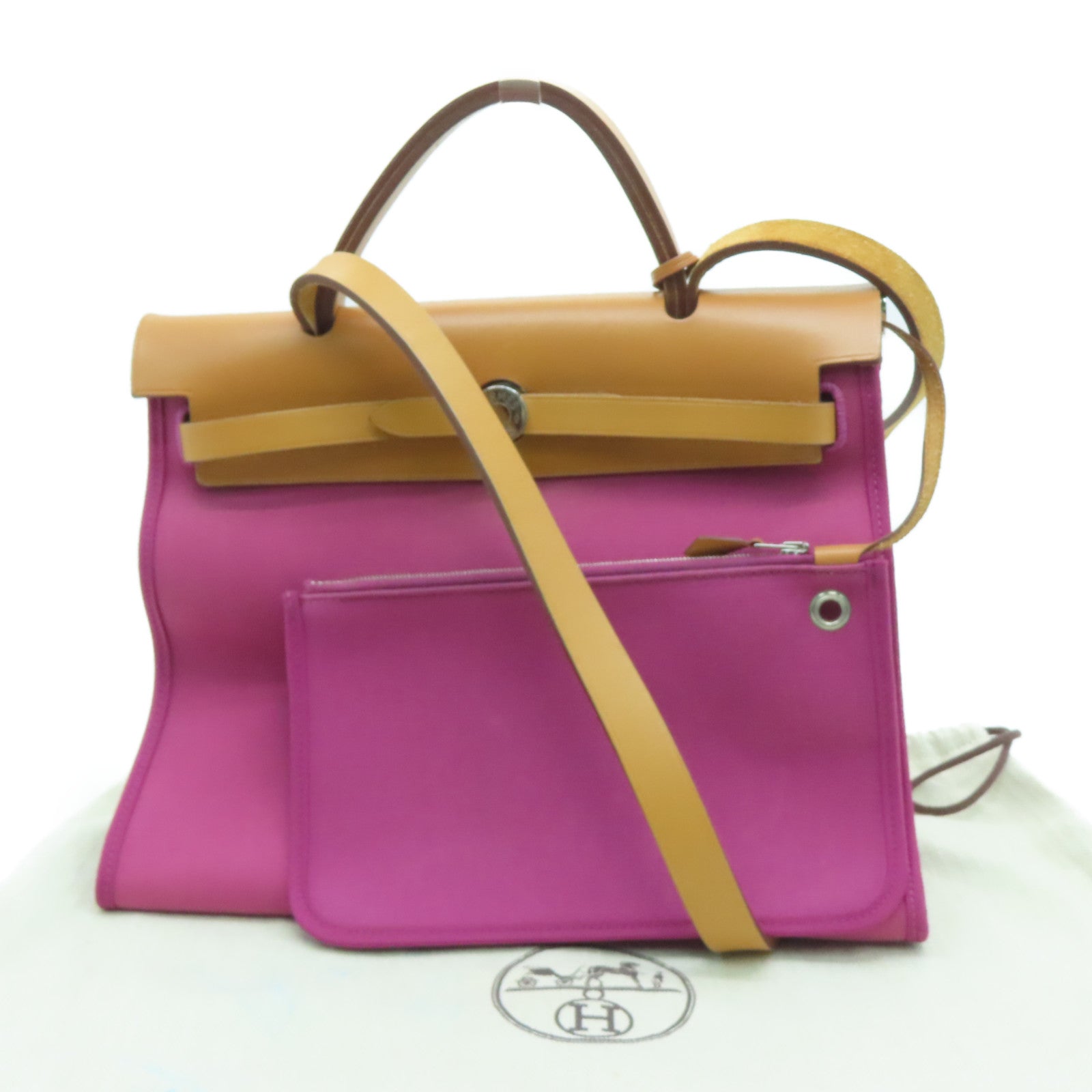 HERMES 帆布Herbag PM银扣肩背袋Tosca