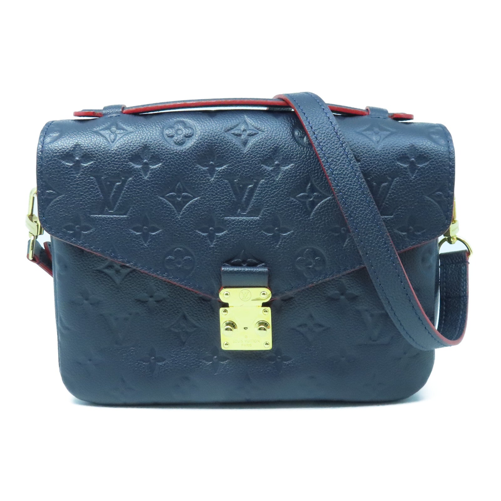 LOUIS VUITTON Monogram Empreinte Pochette Metis金扣手挽肩背兩用袋藍色
