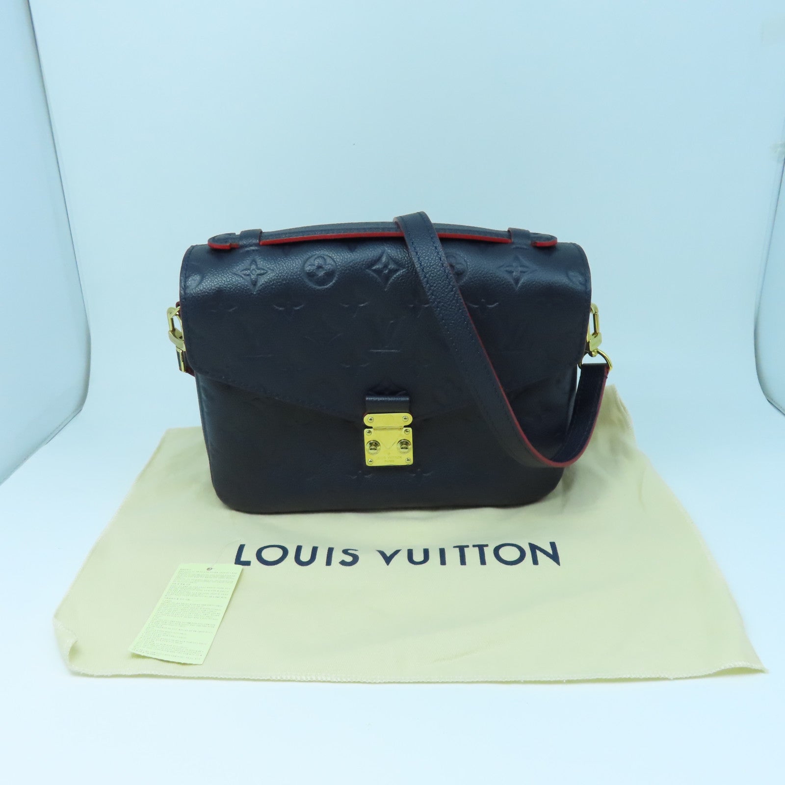 LOUIS VUITTON Monogram Empreinte Pochette Metis金扣手挽肩背兩用袋藍色