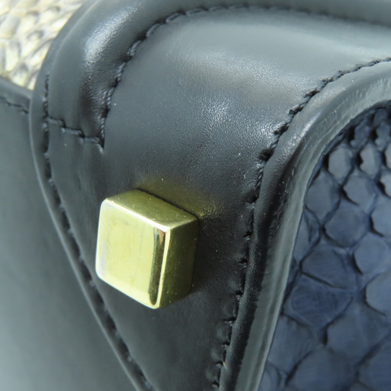 CELINE 蛇皮皮革Mirco Luggage金扣肩背袋黑色/米色