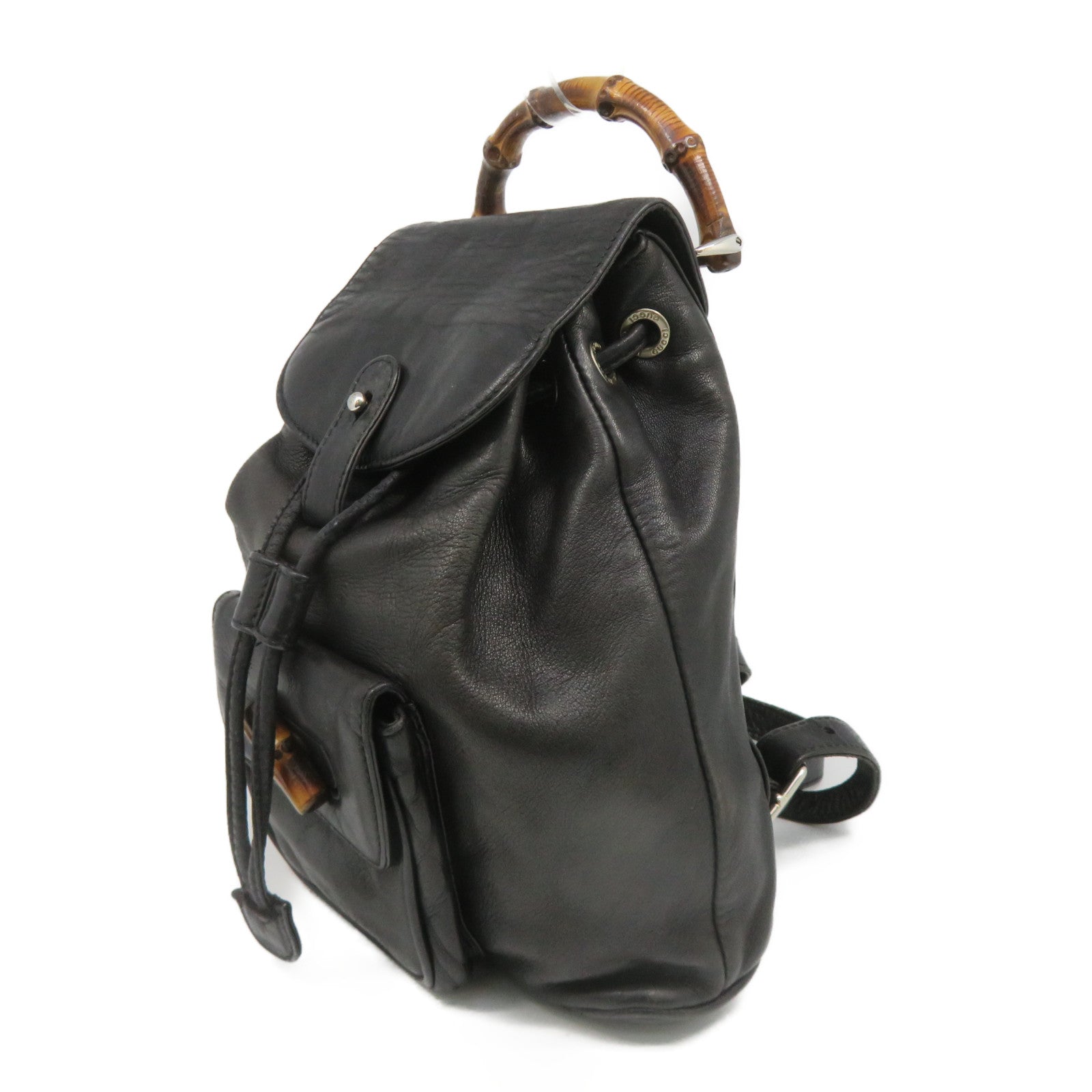 GUCCI 牛皮皮革Backpack銀扣背包黑色