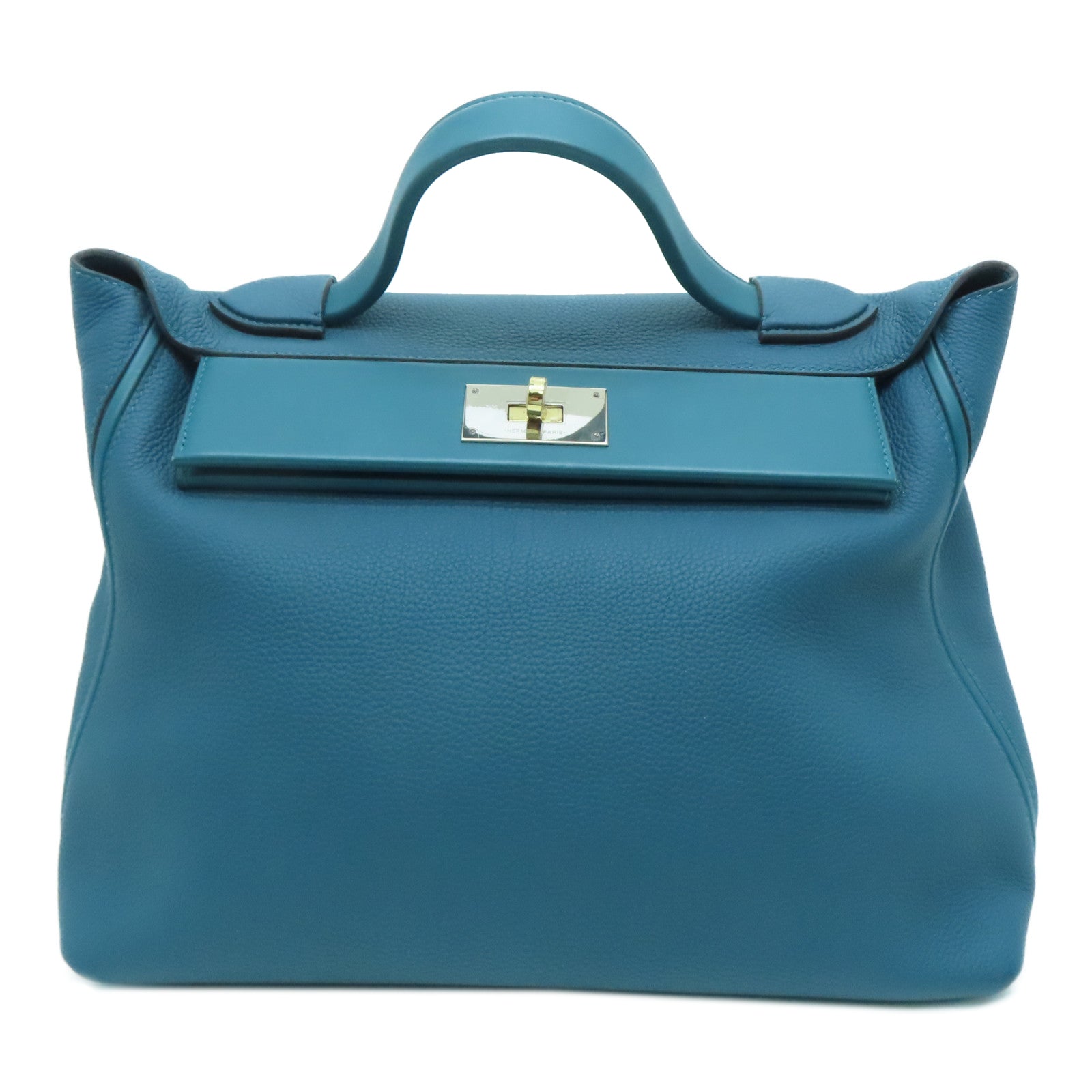 HERMES 【激減優惠】Togo/Swift皮革24/24-35 Bag金銀扣手挽袋寶石藍色Vert Bosphore