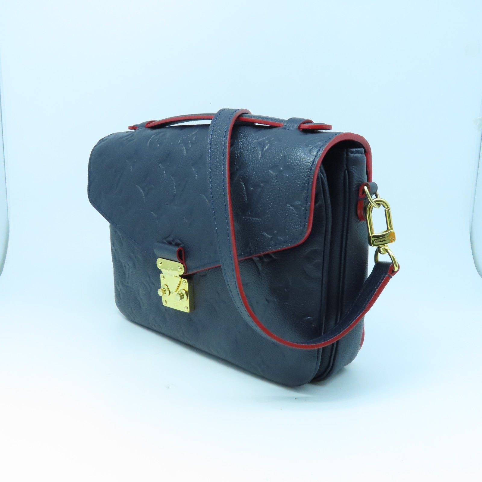 LOUIS VUITTON Monogram Empreinte Pochette Metis金扣手挽肩背兩用袋藍色