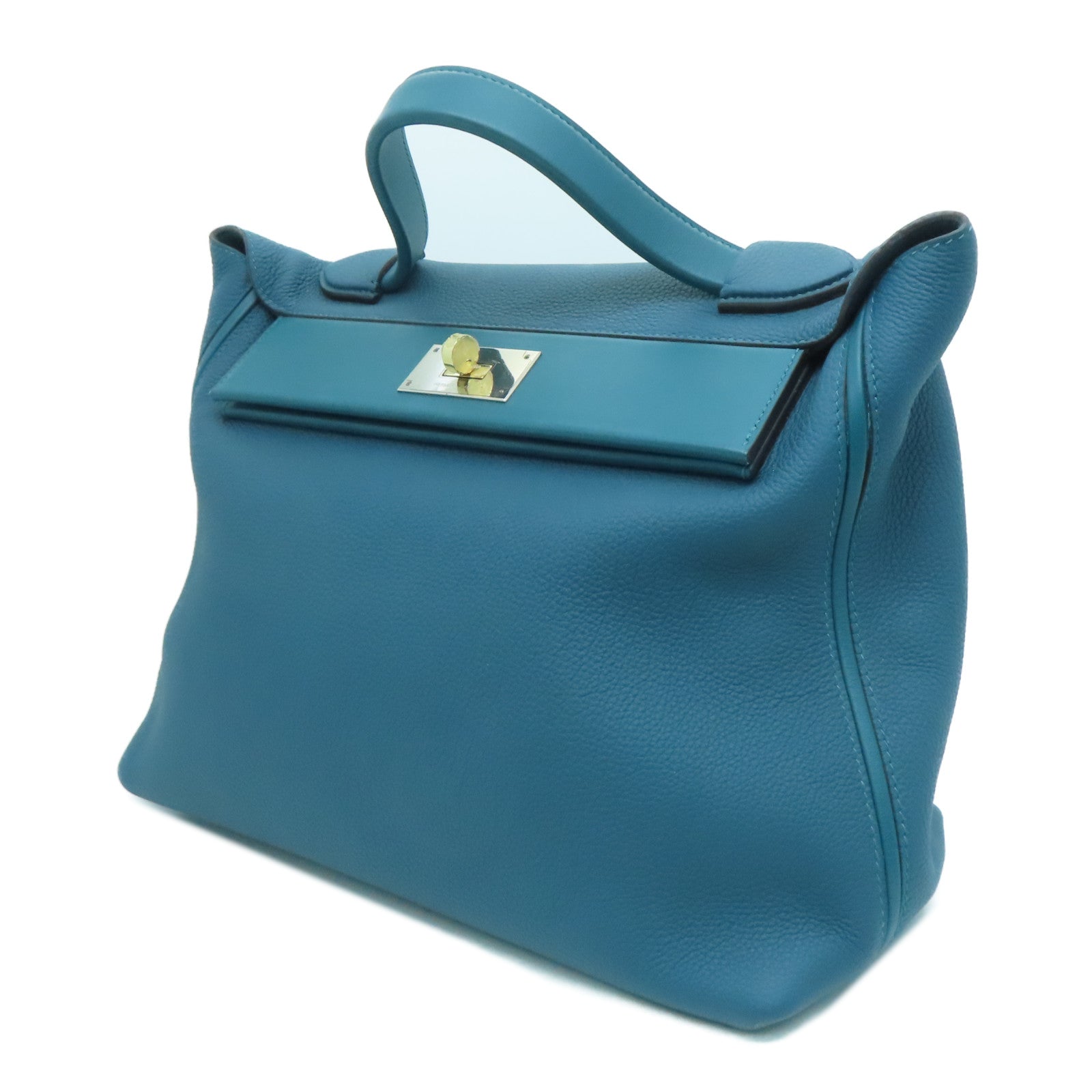 HERMES 【激減優惠】Togo/Swift皮革24/24-35 Bag金銀扣手挽袋寶石藍色Vert Bosphore