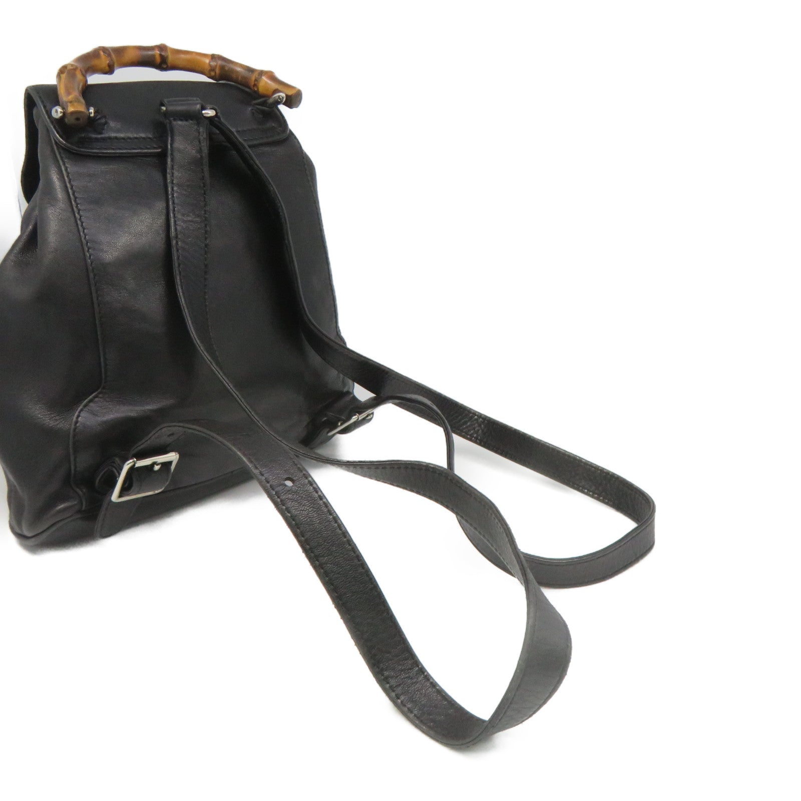 GUCCI 牛皮皮革Backpack銀扣背包黑色
