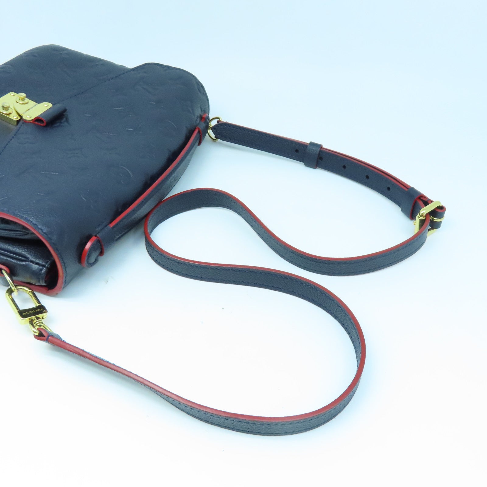 LOUIS VUITTON Monogram Empreinte Pochette Metis金扣手挽肩背兩用袋藍色