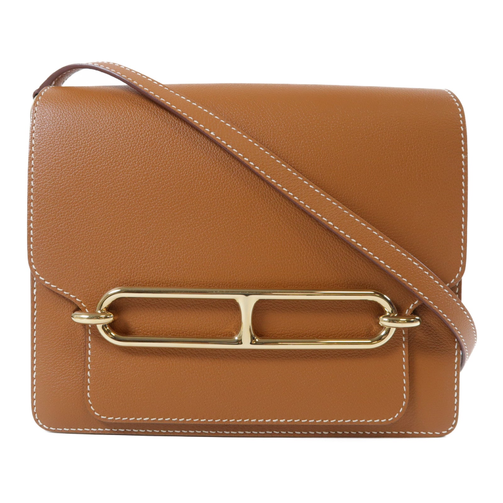 HERMES Evercolor皮革Roulis 23金扣肩背袋Gold經典駝色