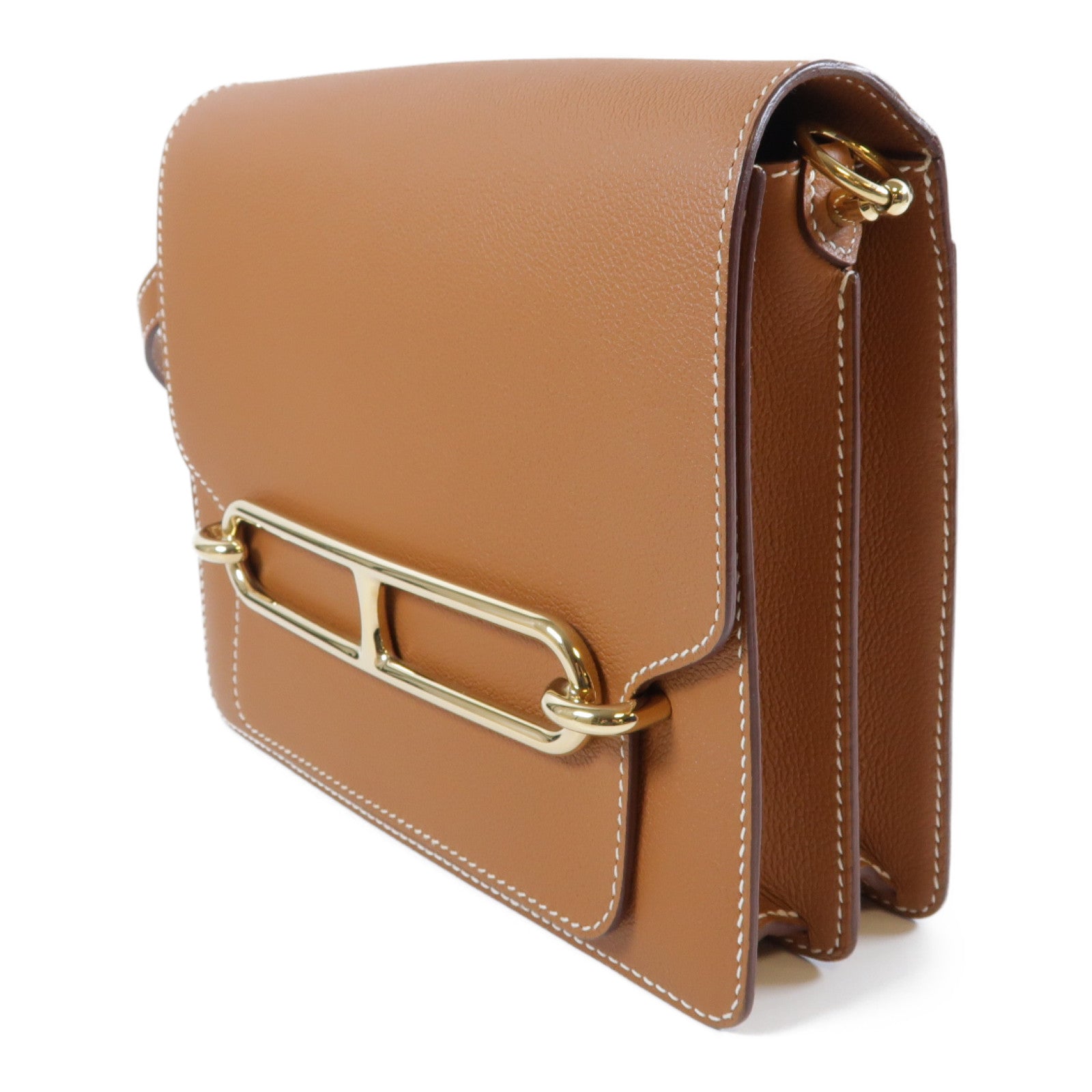 HERMES Evercolor皮革Roulis 23金扣肩背袋Gold經典駝色