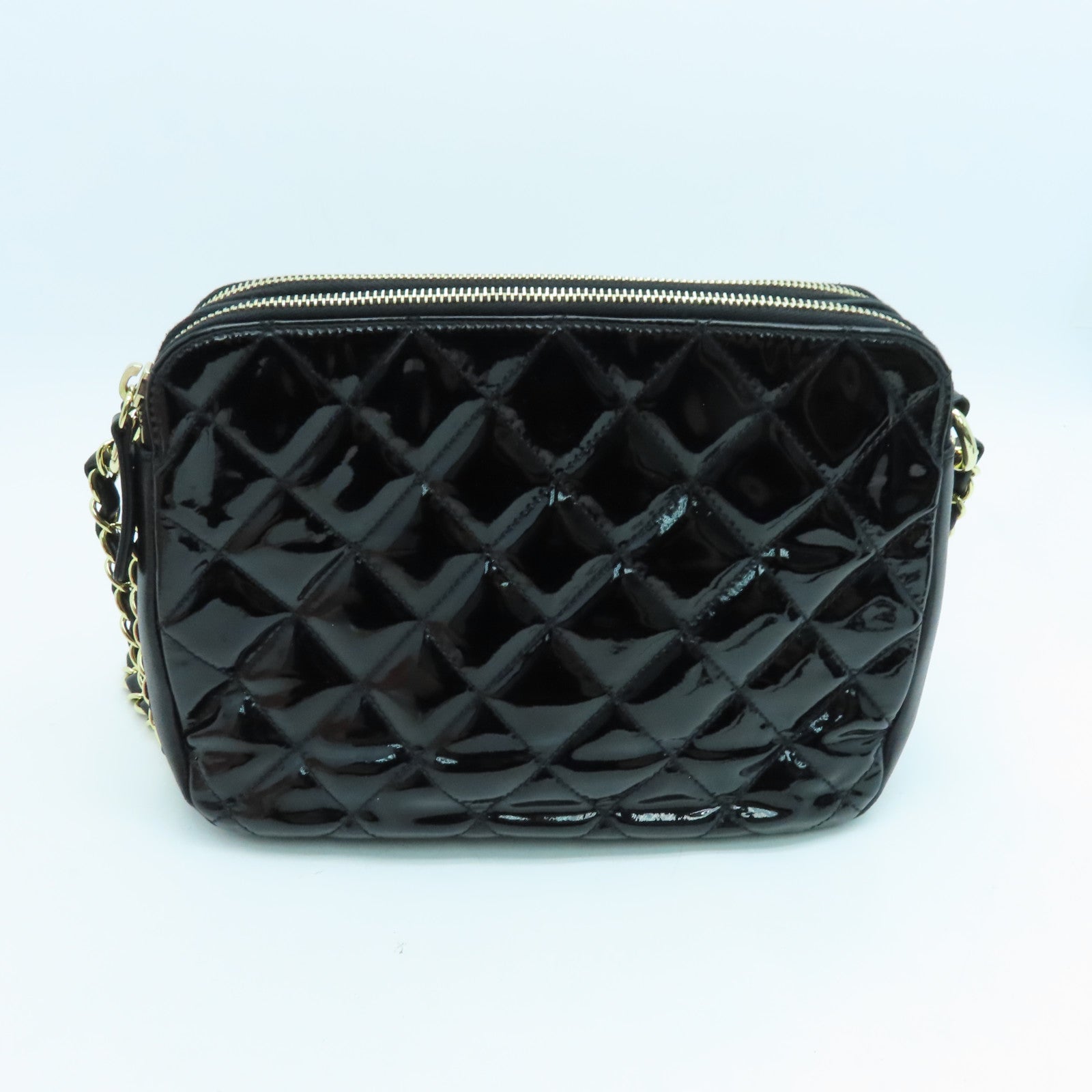 CHANEL 菱格漆皮皮革Chain Shoulder Bag金扣链带肩背袋黑色