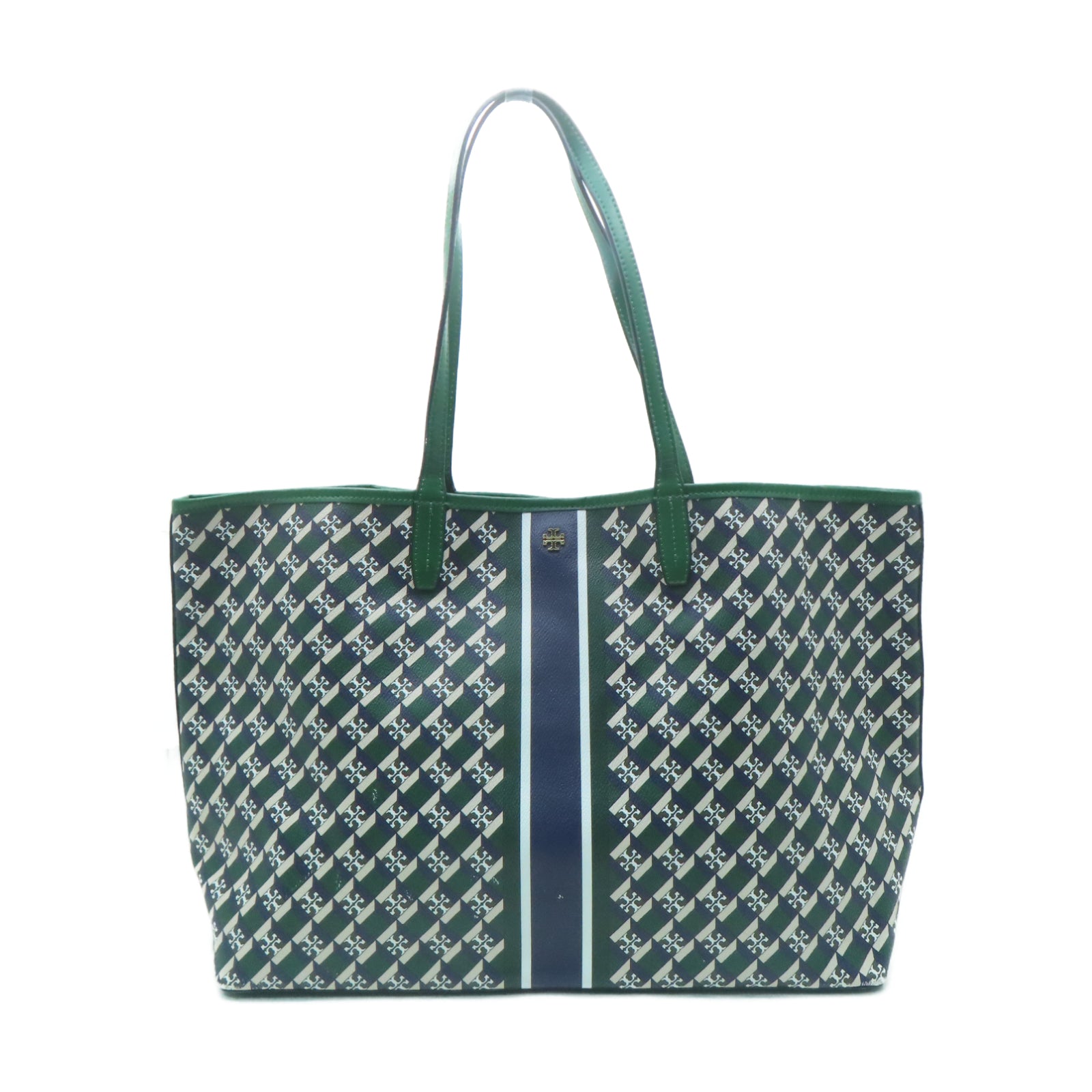 Tory Burch 塗層帆布Tote Bag金扣手挽袋綠色