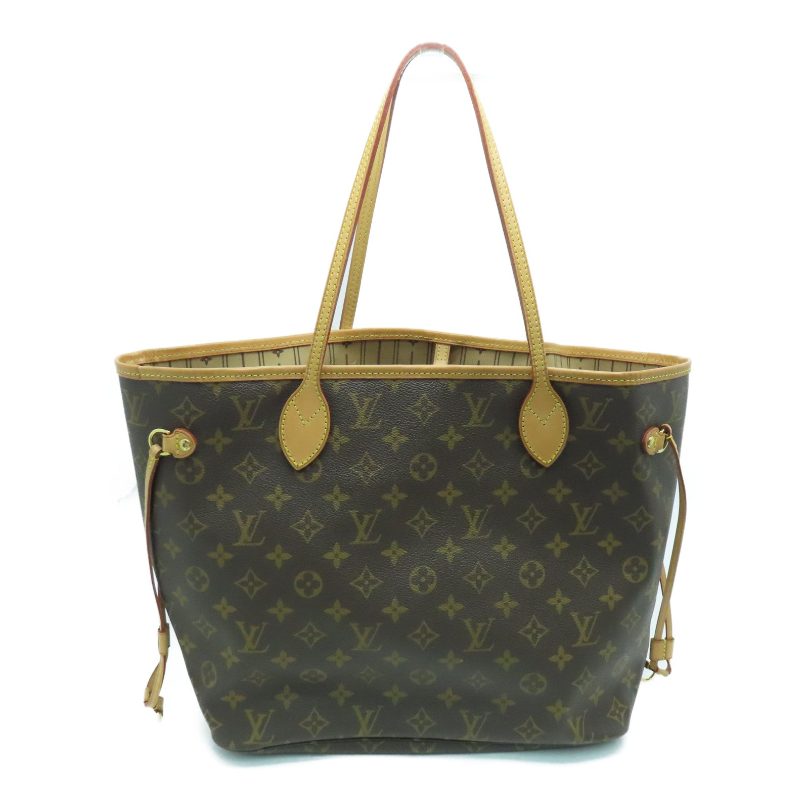 LOUIS VUITTON Monogram Neverfull MM金扣手挽袋啡色