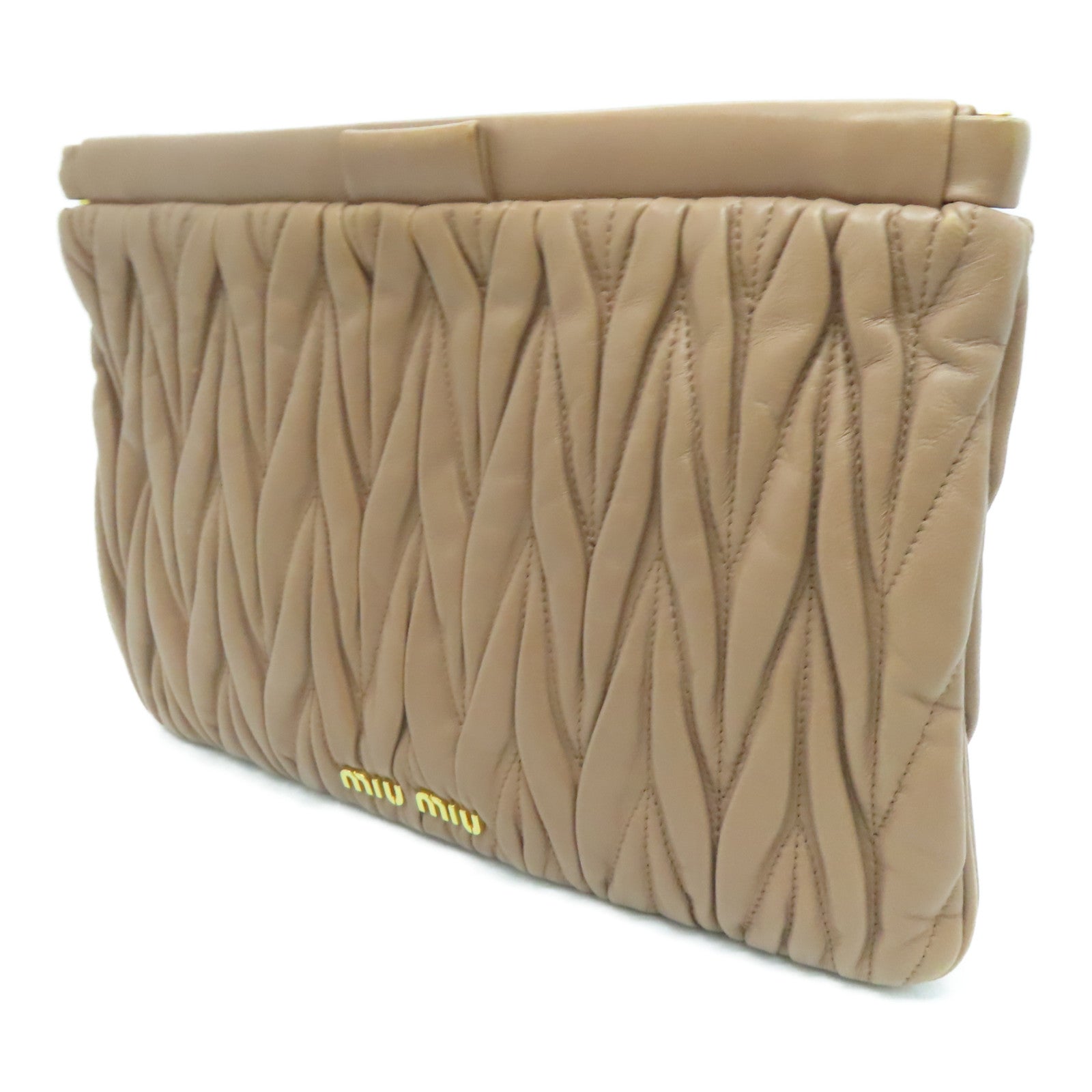 Miu Miu Calfskin Leather Clutch Bag Gold Buckle Clutch Dark Pink