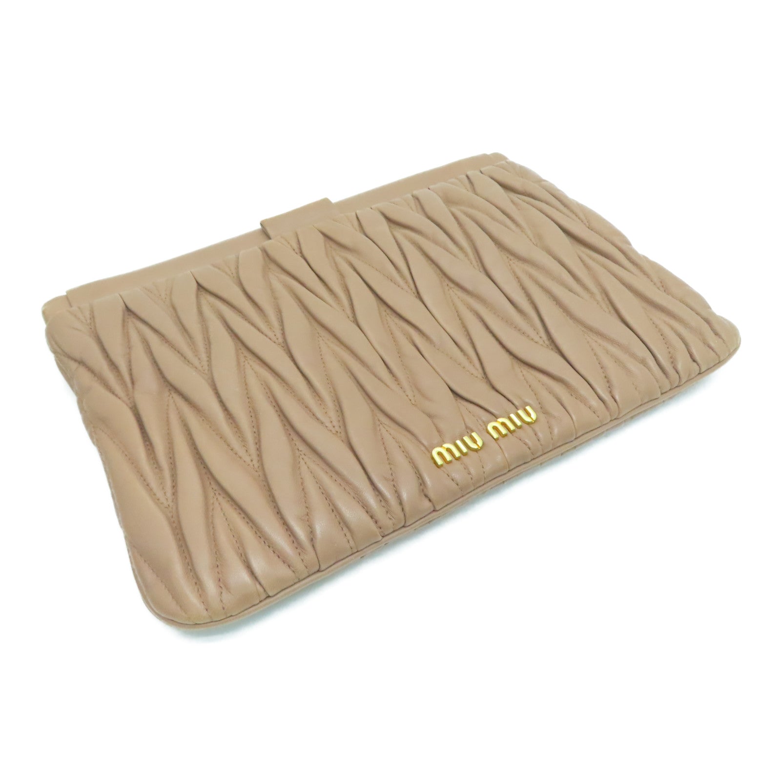 Miu Miu Calfskin Leather Clutch Bag Gold Buckle Clutch Dark Pink