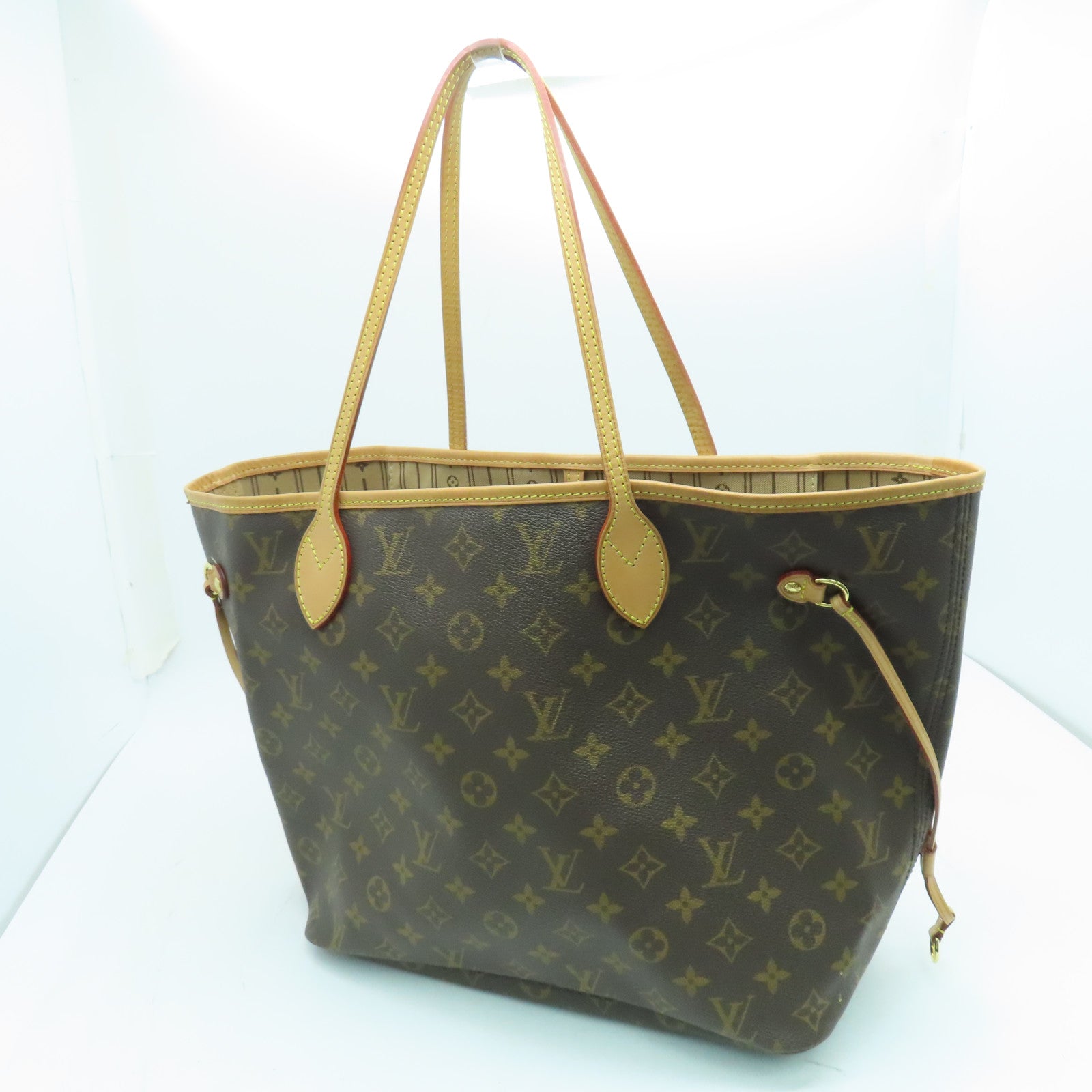 LOUIS VUITTON Monogram Neverfull MM金扣手挽袋啡色