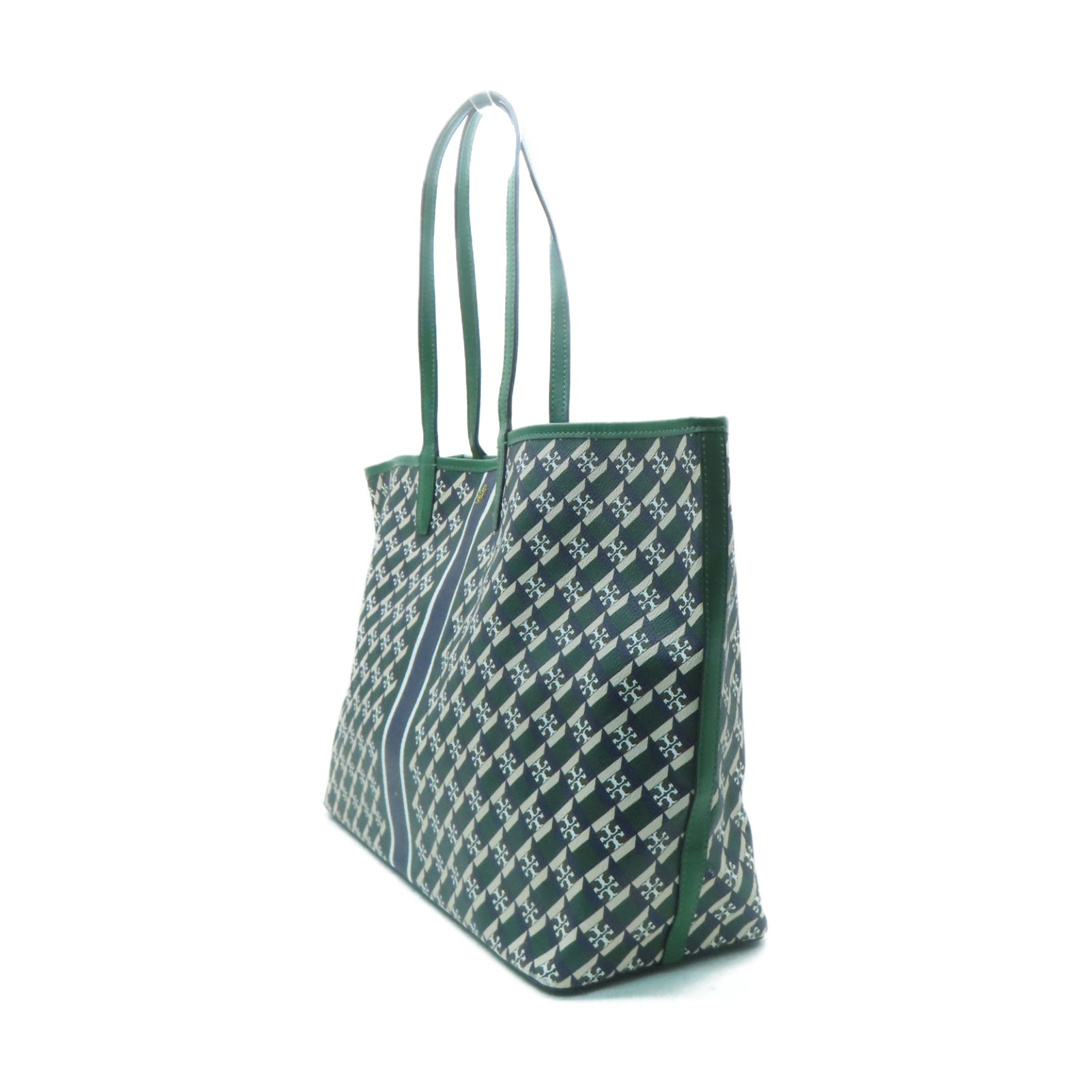 Tory Burch 塗層帆布Tote Bag金扣手挽袋綠色
