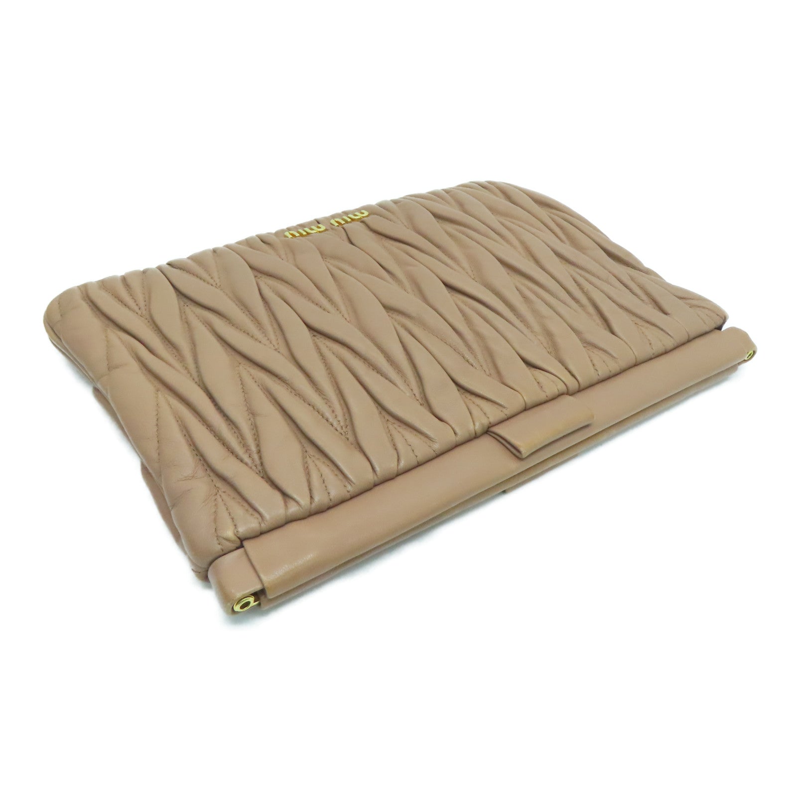 Miu Miu Calfskin Leather Clutch Bag Gold Buckle Clutch Dark Pink