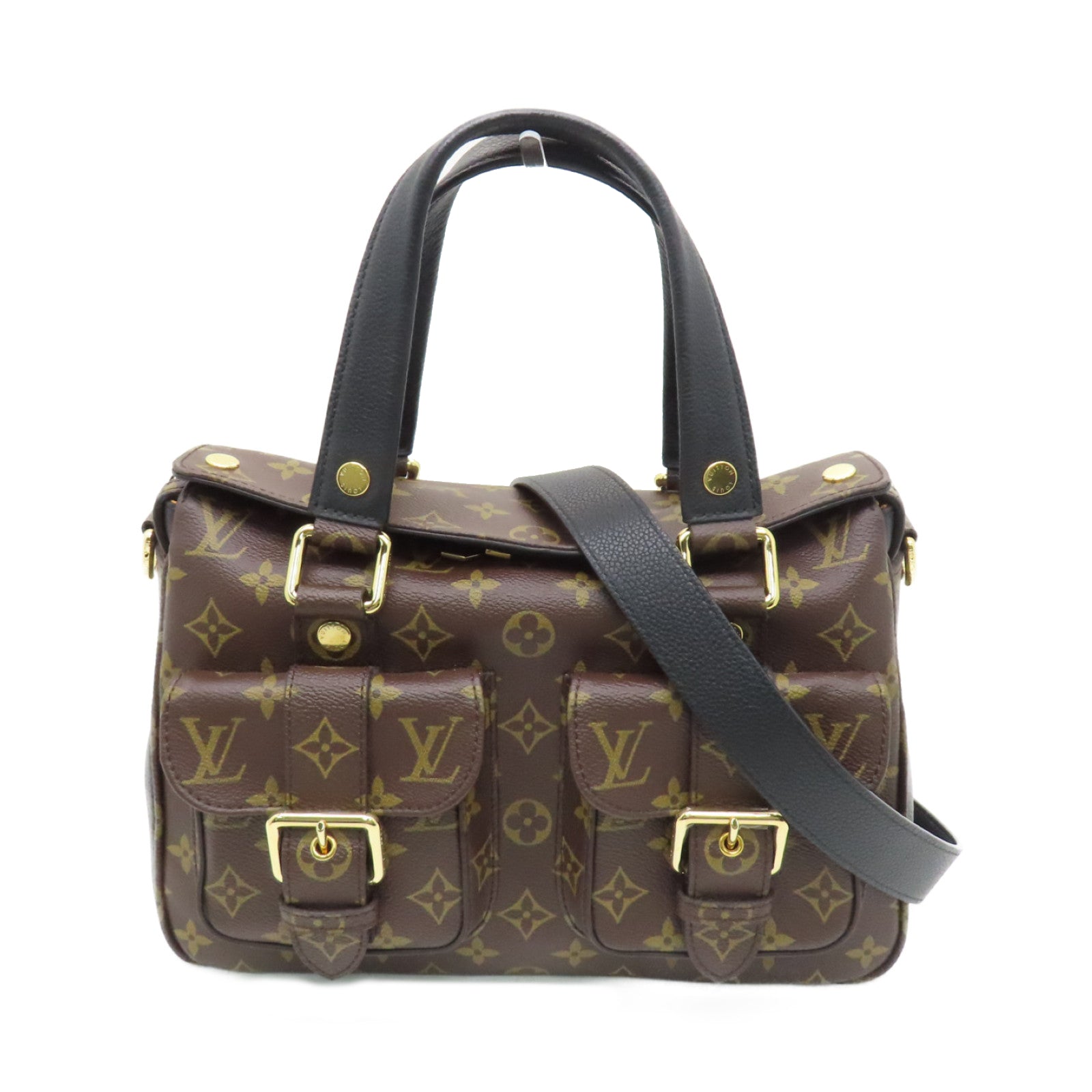 LOUIS VUITTON Monogram Manhattan金扣手挽袋啡色