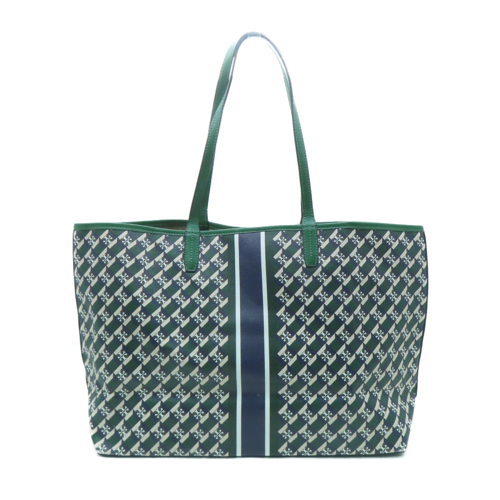 Tory Burch 塗層帆布Tote Bag金扣手挽袋綠色