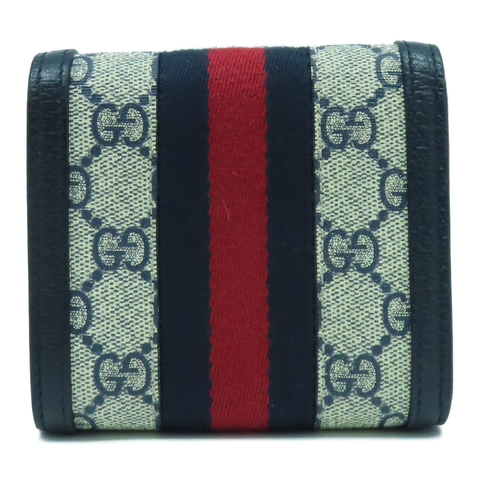 GUCCI 皮革/塗層帆布Wallet銀扣錢包藍色/米色