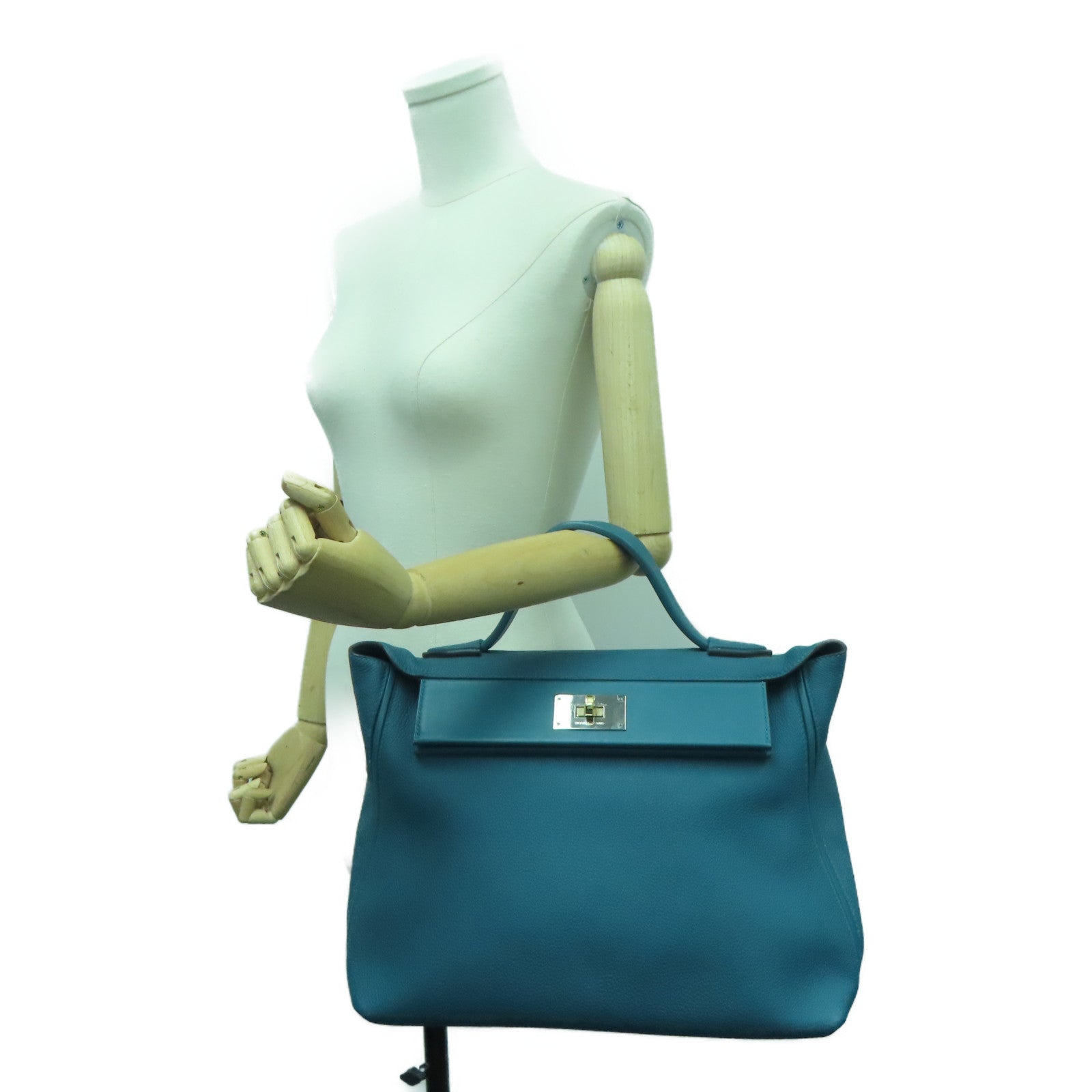 HERMES 【激減優惠】Togo/Swift皮革24/24-35 Bag金銀扣手挽袋寶石藍色Vert Bosphore