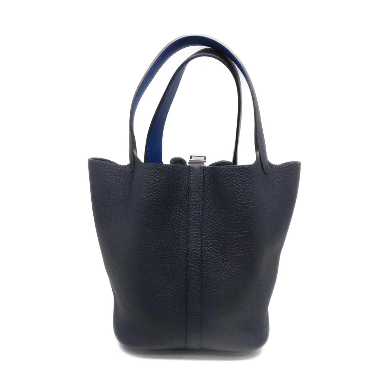 HERMES Swift Leather Picotin MM Tote Bag Silver Buckle Handle Bag Bleu Nuit/Bleu Frace Blue