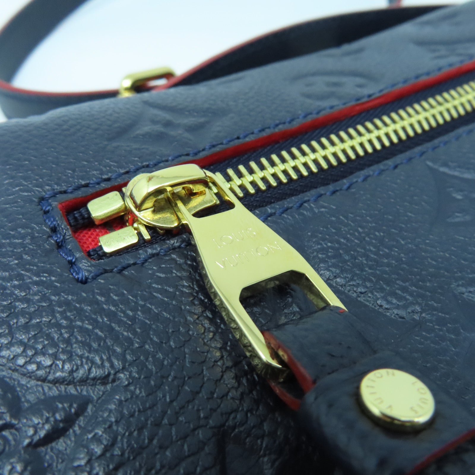 LOUIS VUITTON Monogram Empreinte Pochette Metis金扣手挽肩背兩用袋藍色