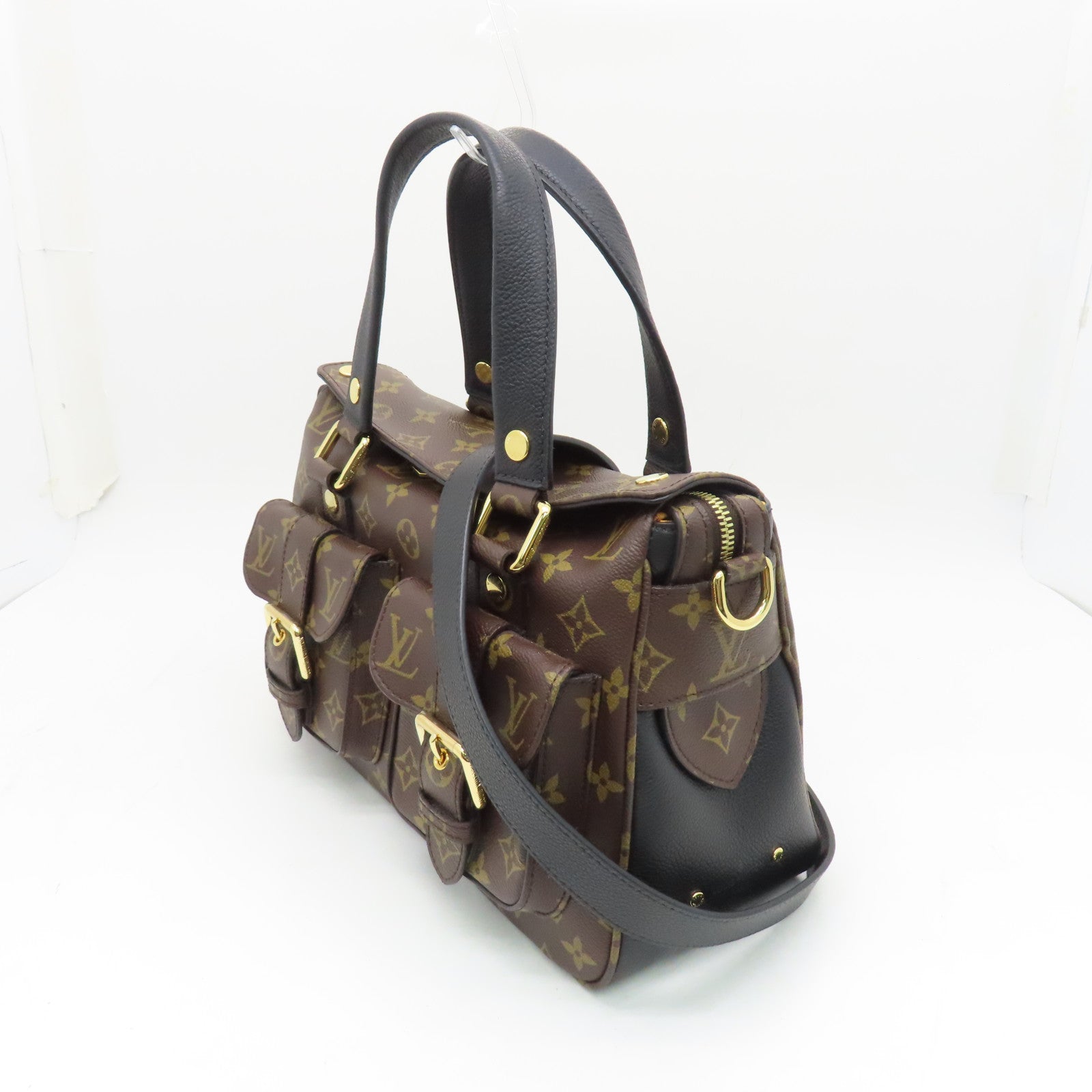 LOUIS VUITTON Monogram Manhattan金扣手挽袋啡色